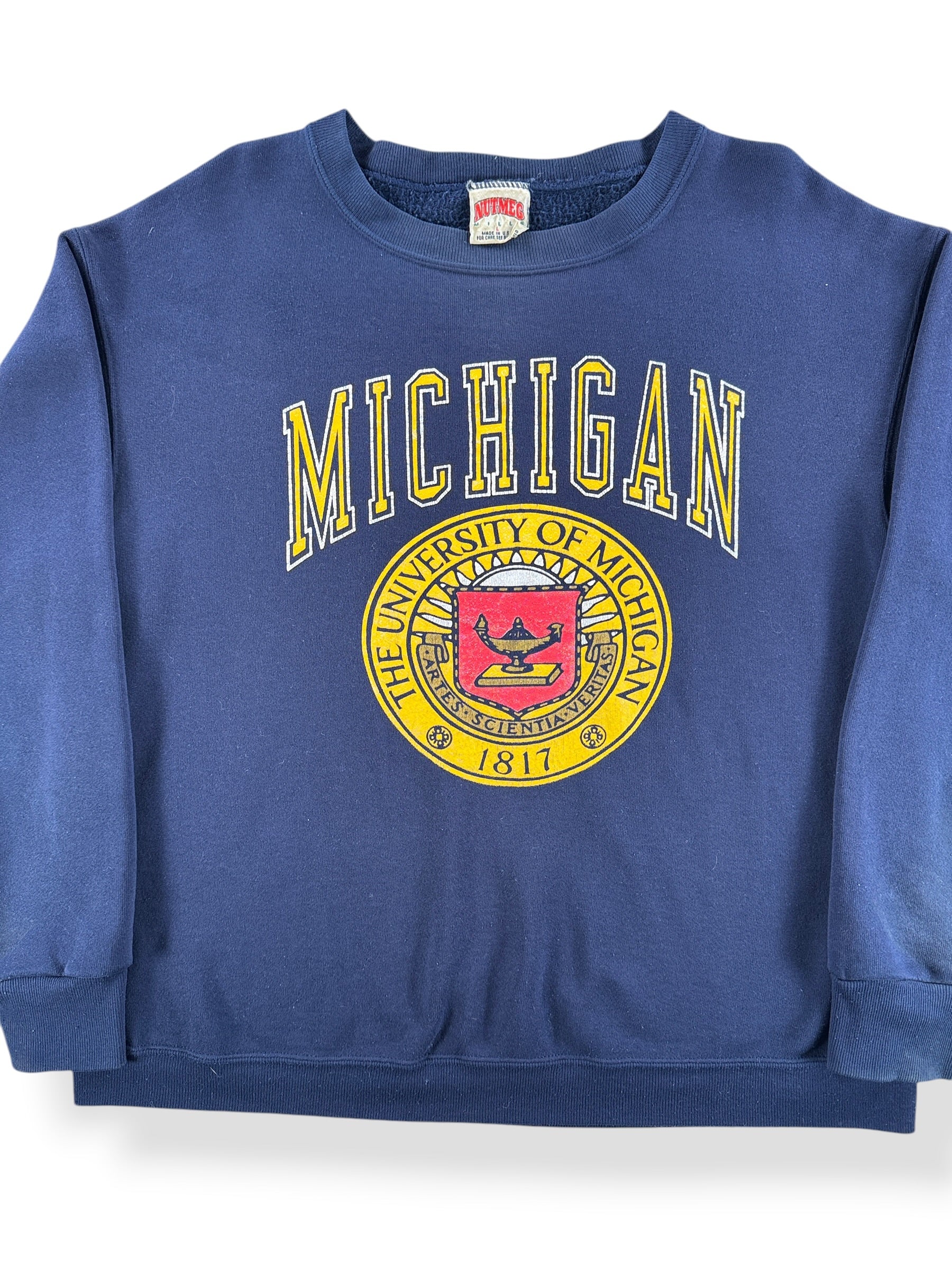 Front Close Up of Vintage University of Michigan Crewneck SZ L