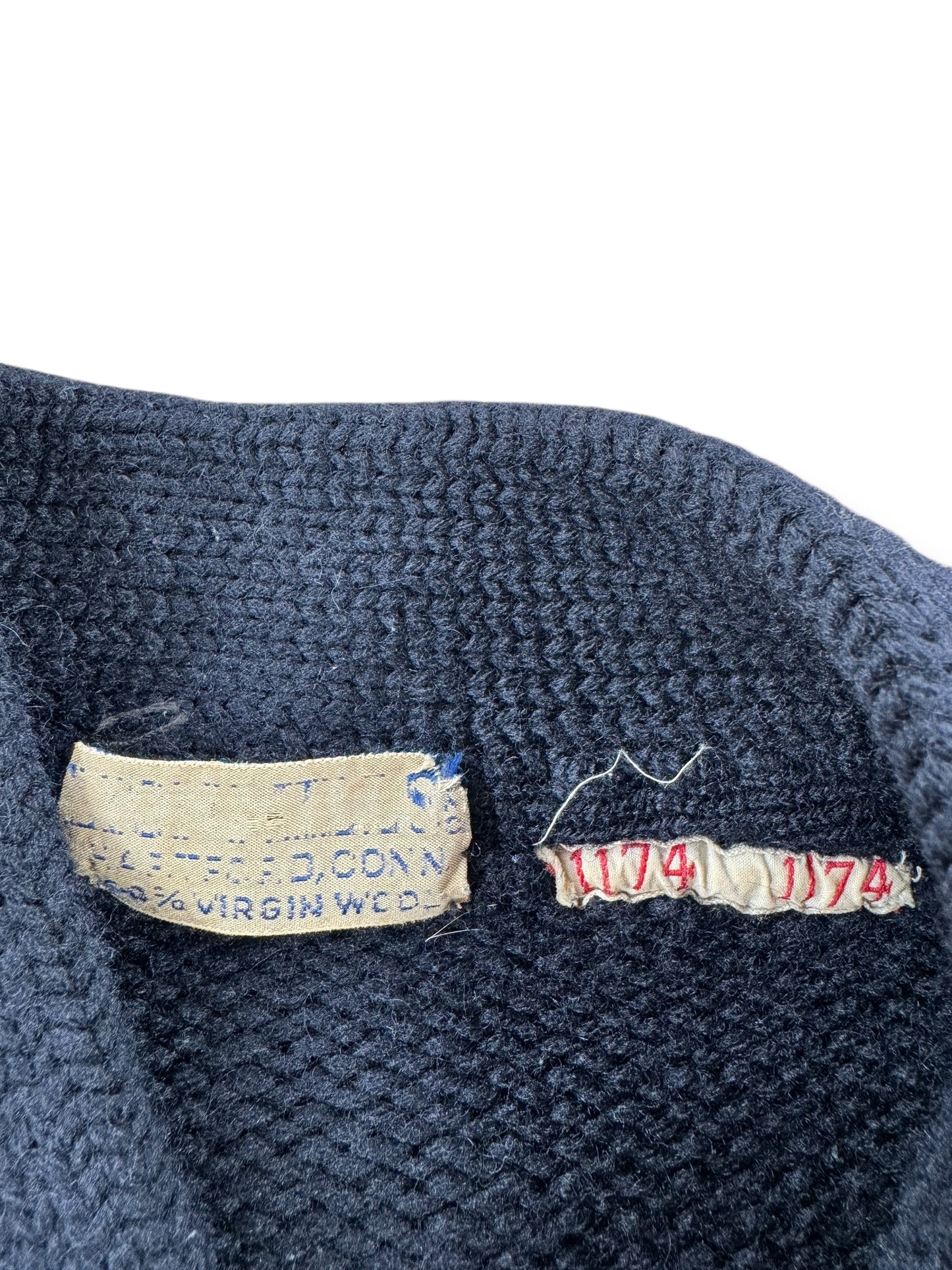 Tag on Vintage Lyon Mills Naval Wool Sweater SZ XS