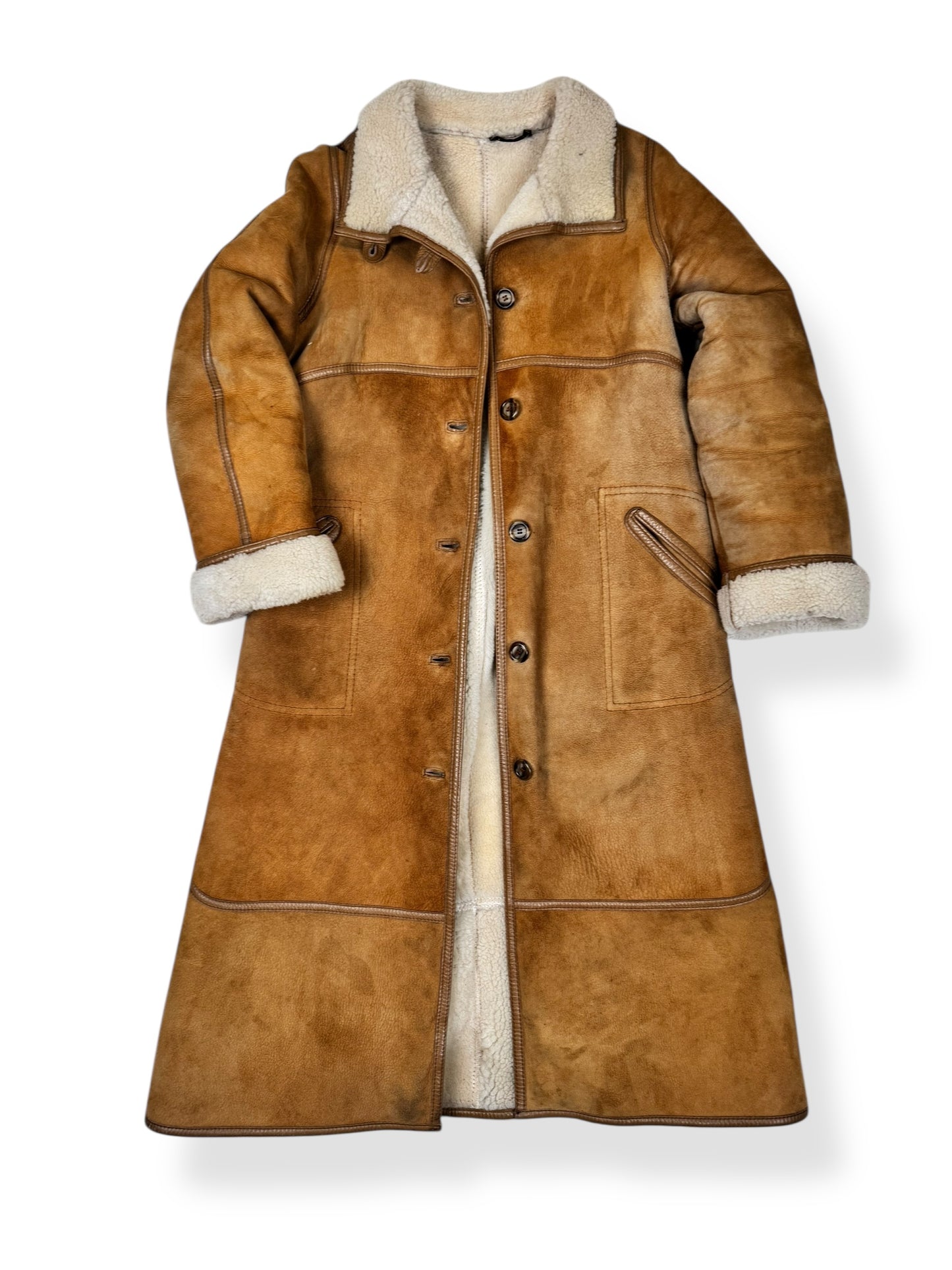 Front of 1970s Aleksander Suede Shearling Coat M
