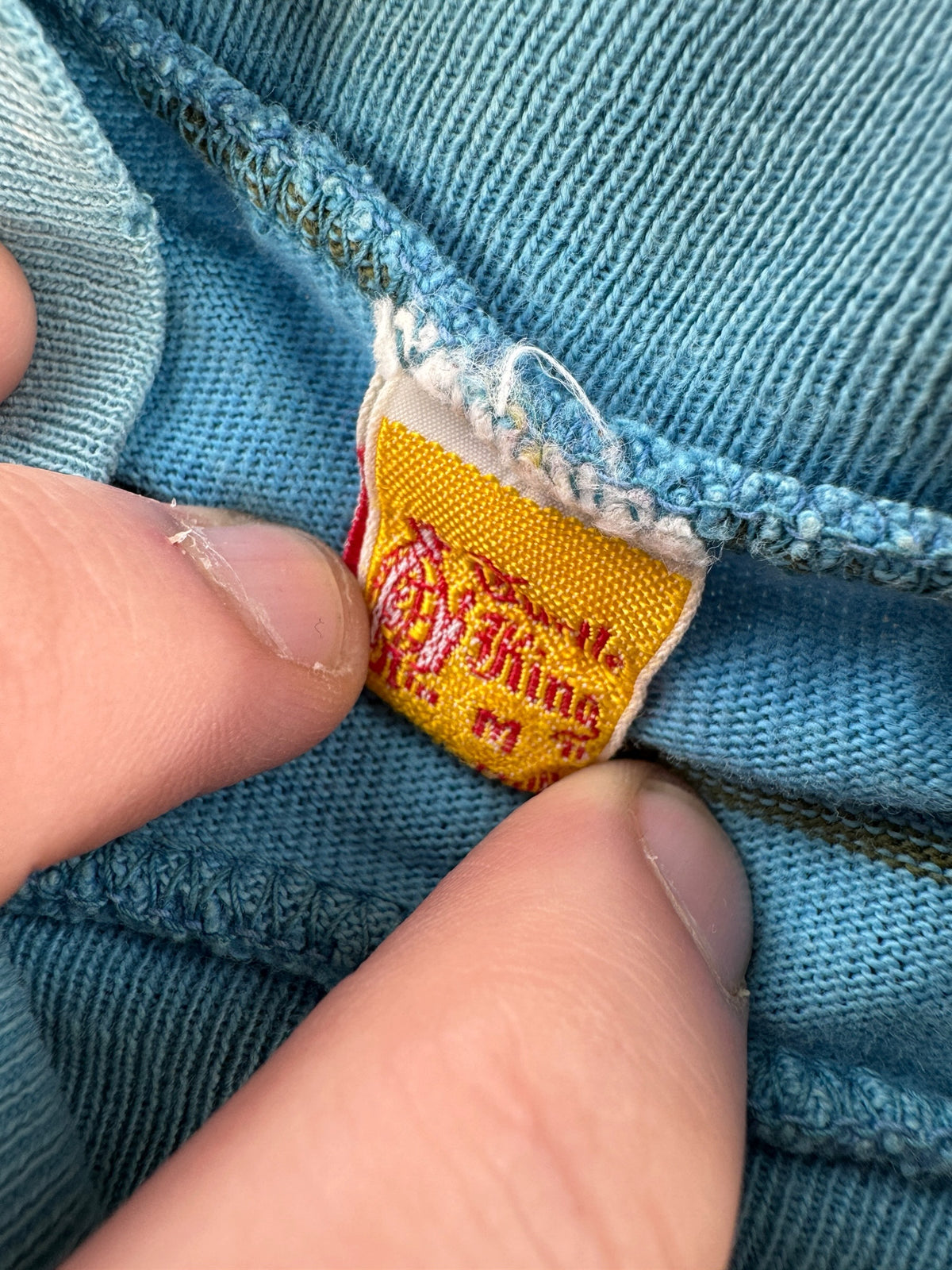 Tag on Vintage 60s/70s Turtle King Baby Blue Striped Pocket Tee SZ M