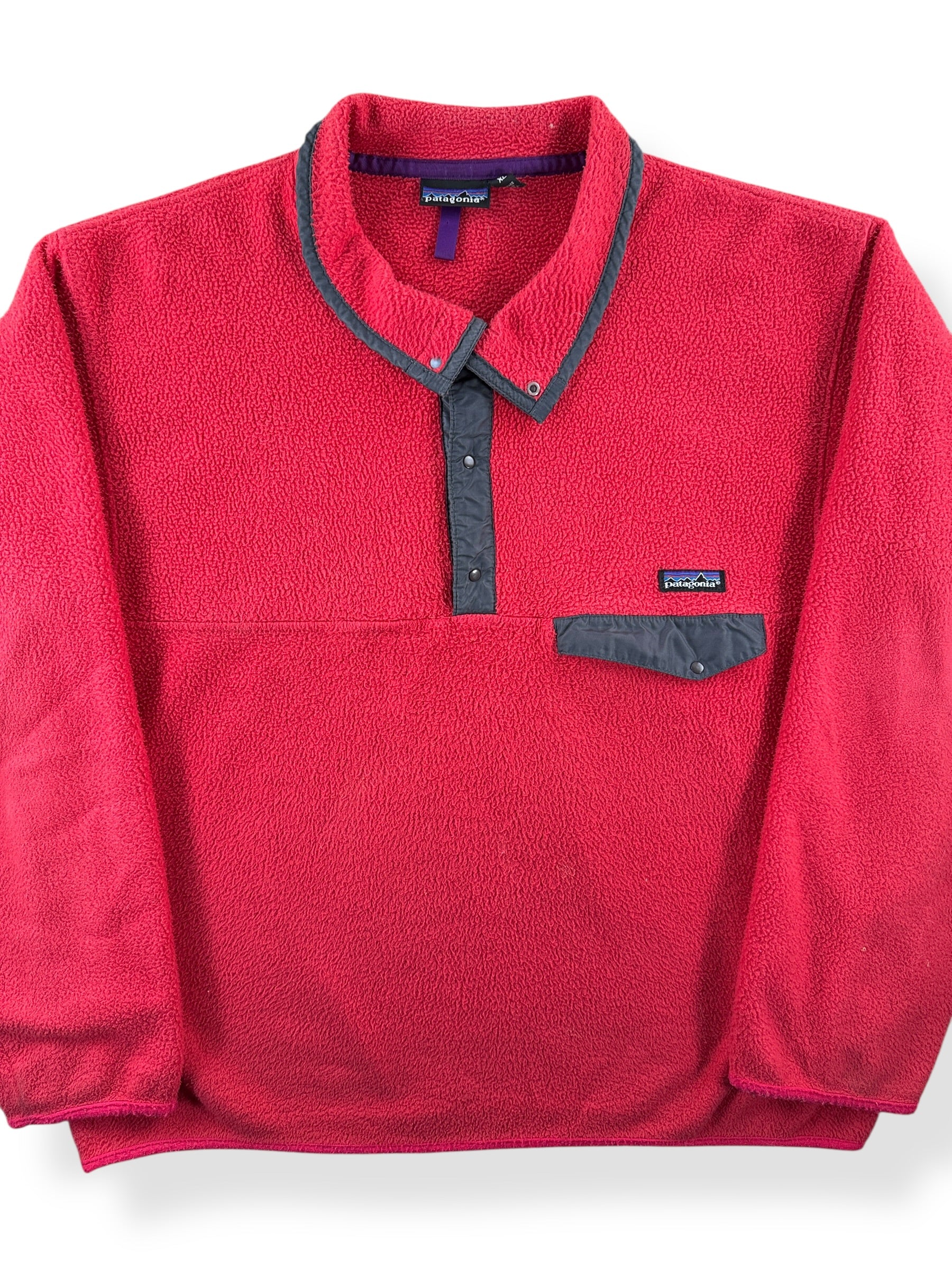 Front Close Up of Vintage Red MIUSA Patagonia Synchilla SZ XL