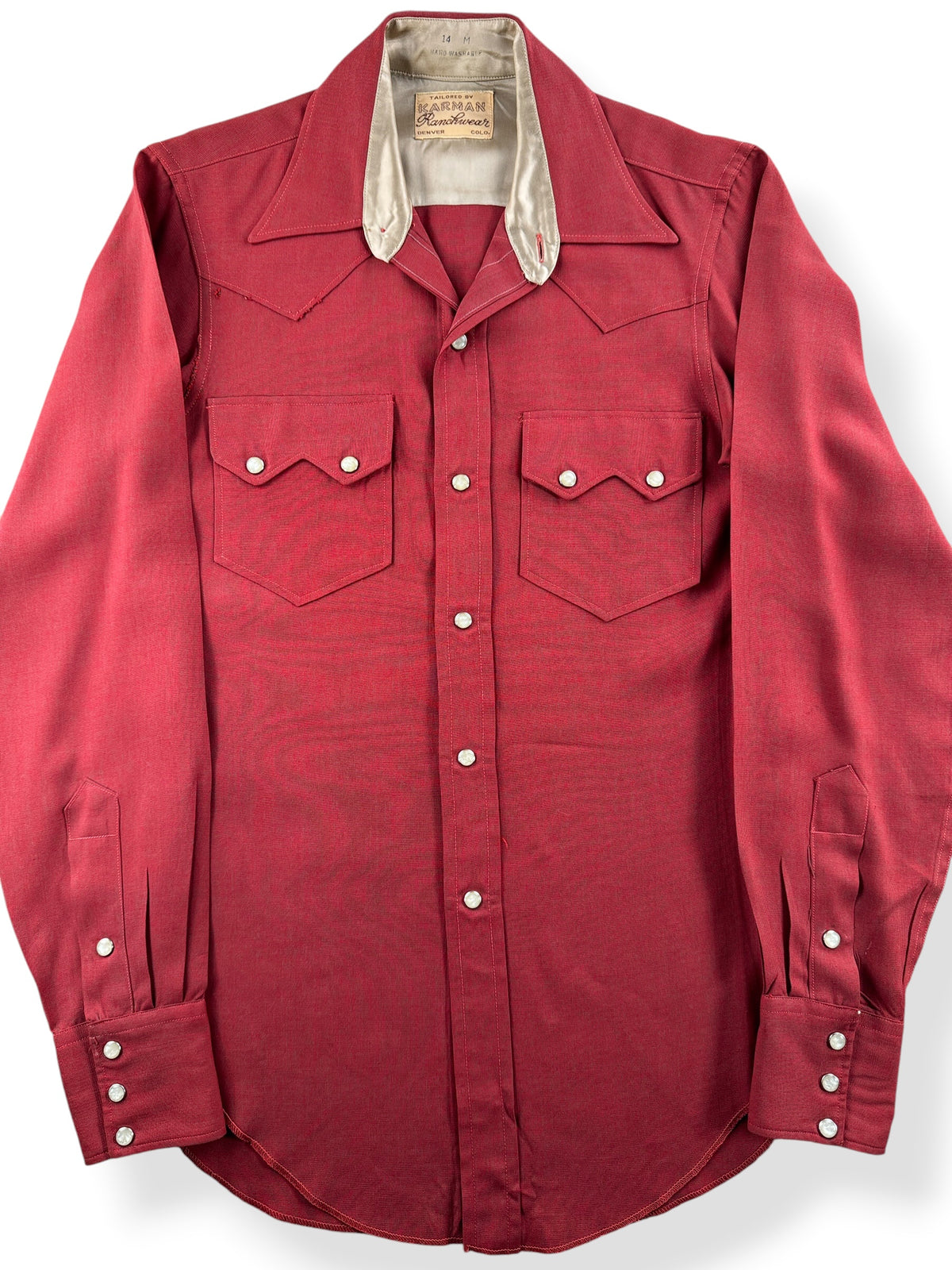 Close-up on Vintage Karman Ranchwear Gabardine Western Shirt SZ 14