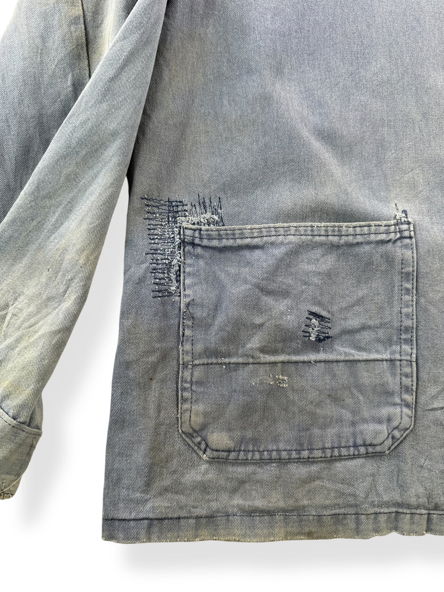 Repairs on Vintage Distressed KLM French Chore Coat SZ XL