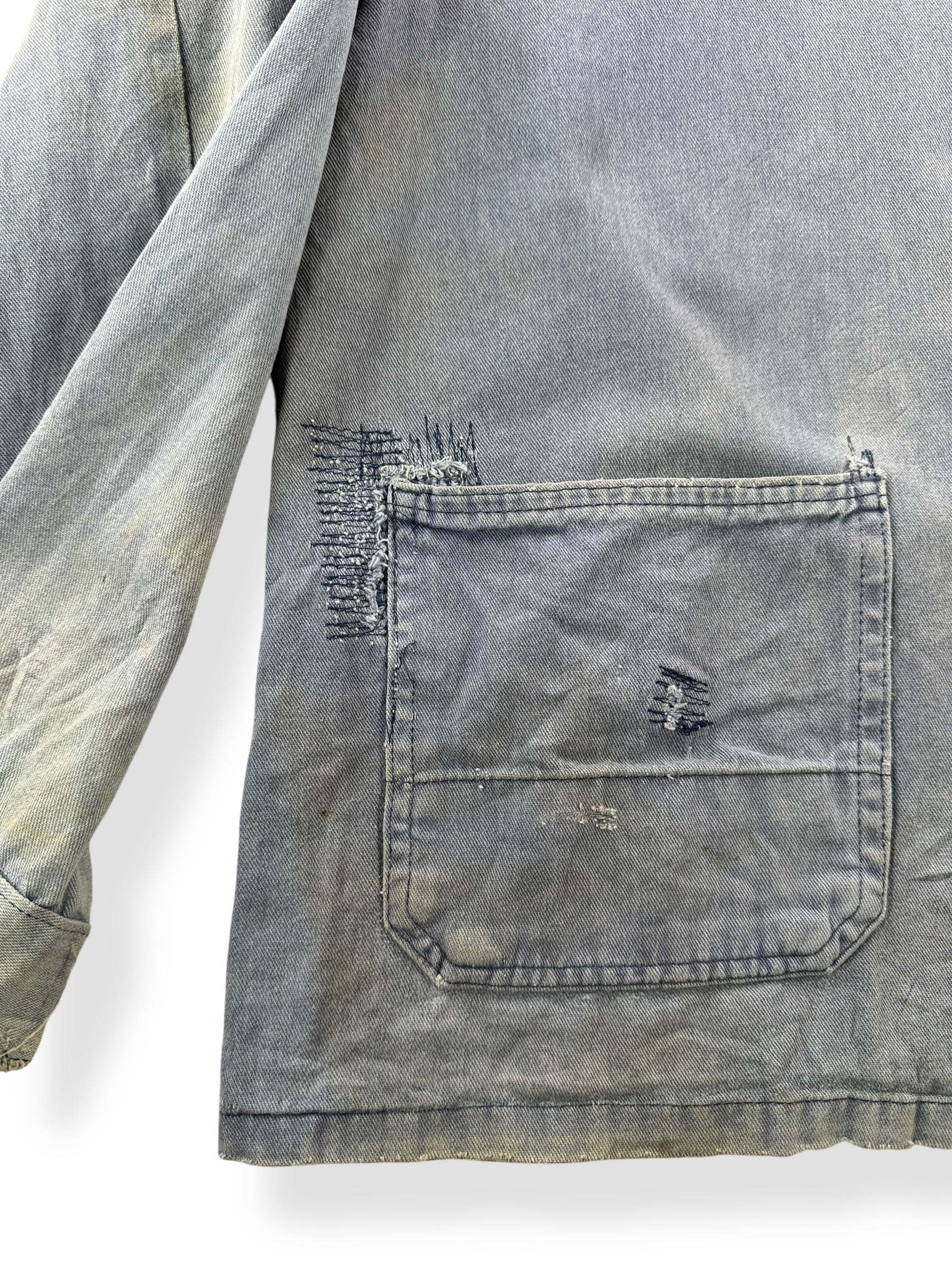 Repairs on Vintage Distressed KLM French Chore Coat SZ XL