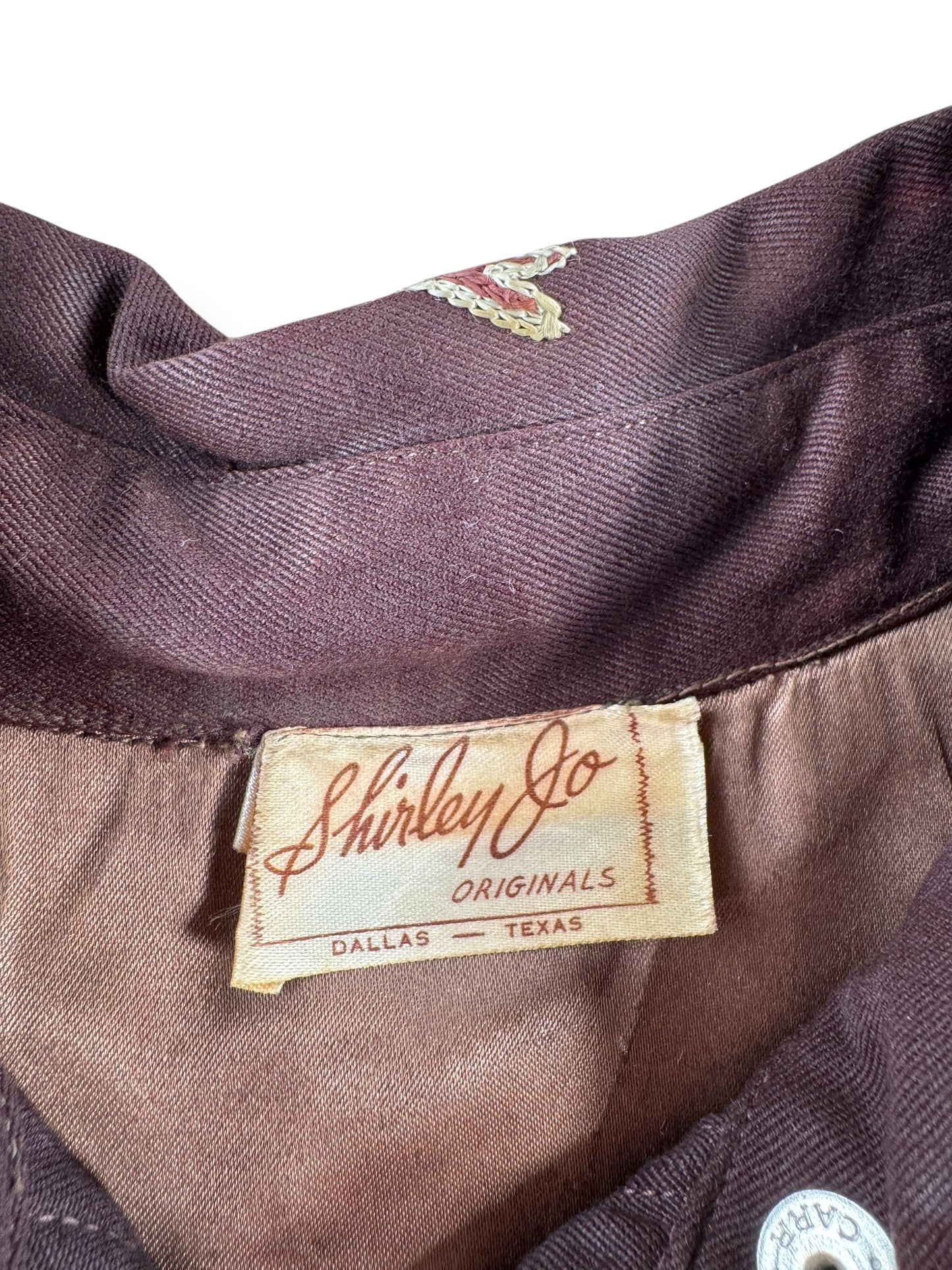 Label on Vintage Ladies 40s Era Shirley Jo Originals Rayon Gabardine 2 Piece Set SZ S