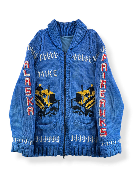 Front of Vintage Fairbanks Alaska Bulldozer Cowichan Style Sweater SZ L
