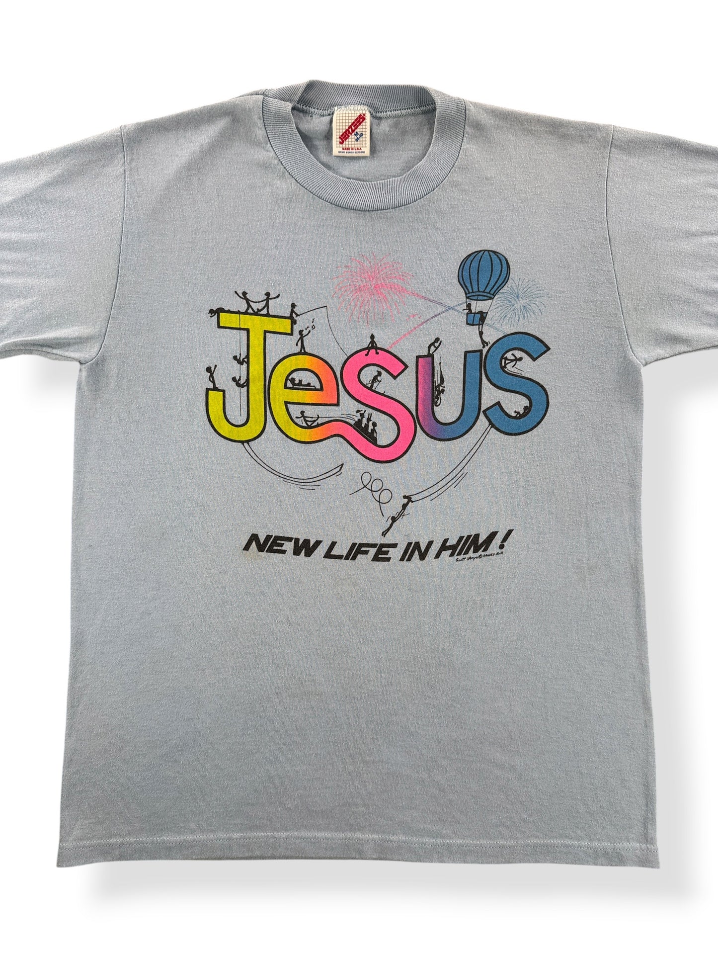 Front Close Up of Vintage Jesus Tee SZ M