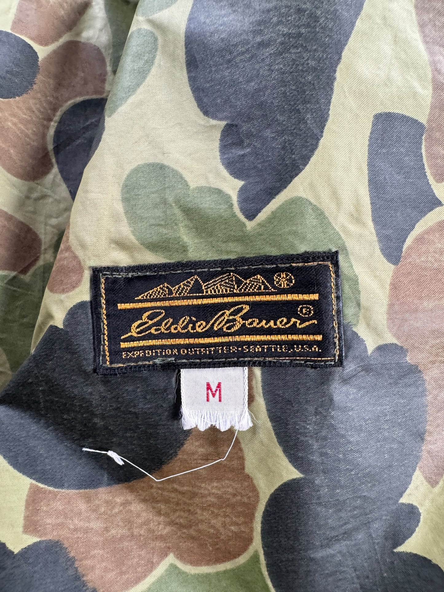 Label on Vintage Eddie Bauer Camo Rain Jacket SZ M