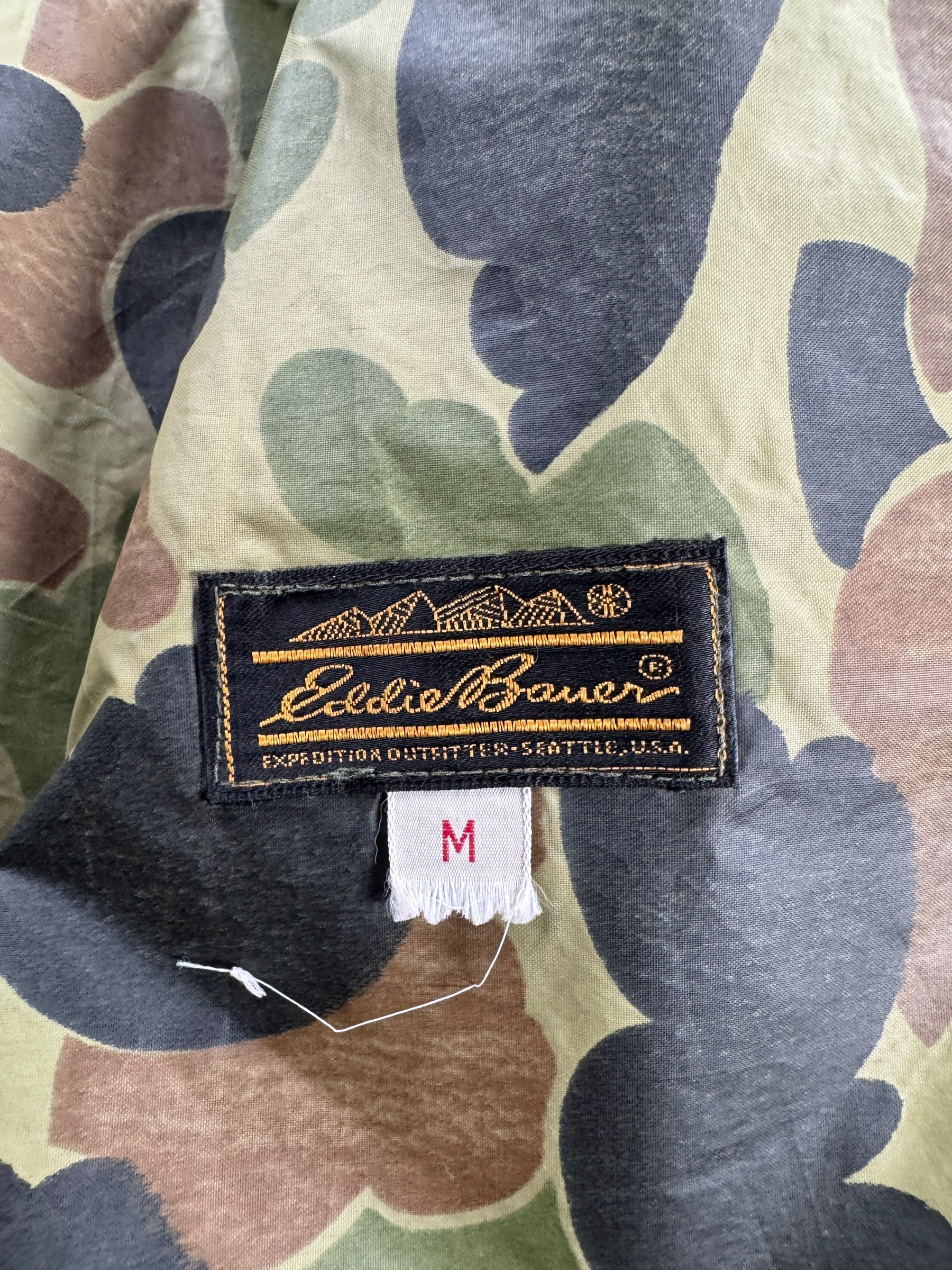 Label on Vintage Eddie Bauer Camo Rain Jacket SZ M