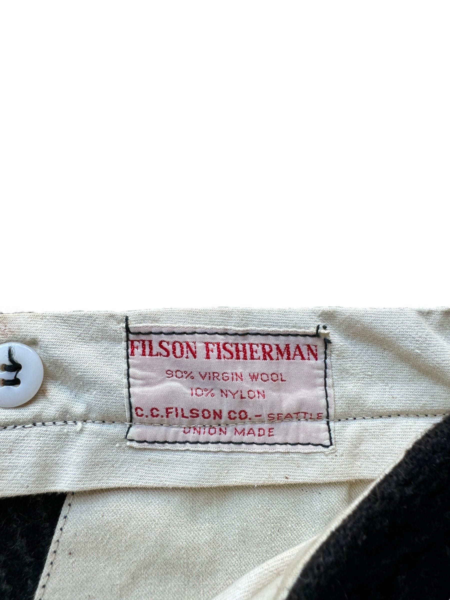 Label on Vintage Filson Fisherman Wool Blend Trousers W36