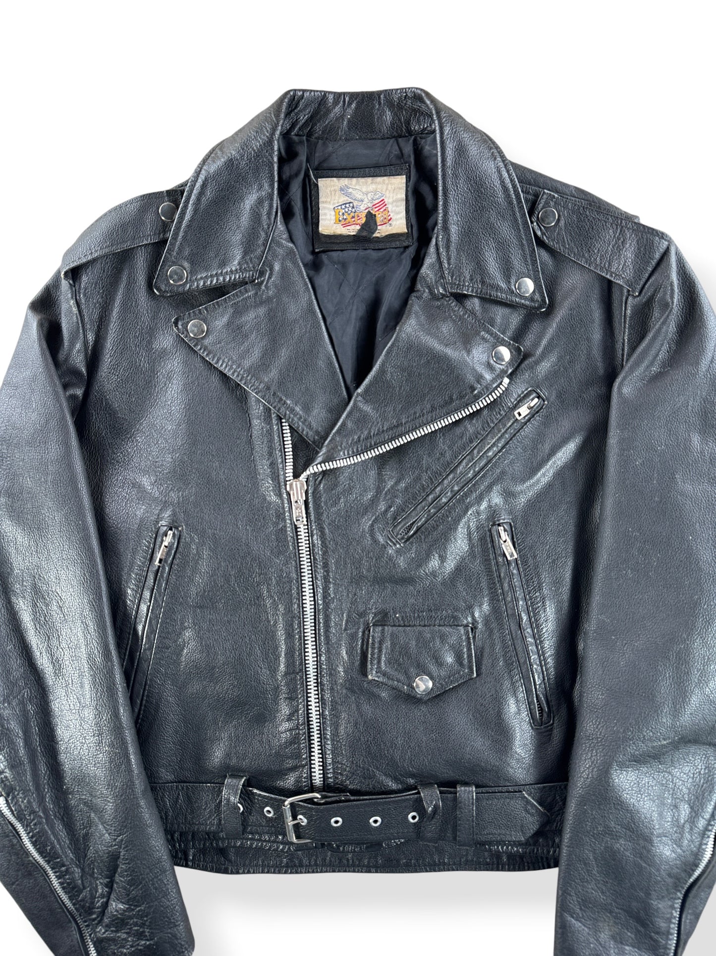 Front Close Up of Vintage Excelled Leather Jacket SZ L