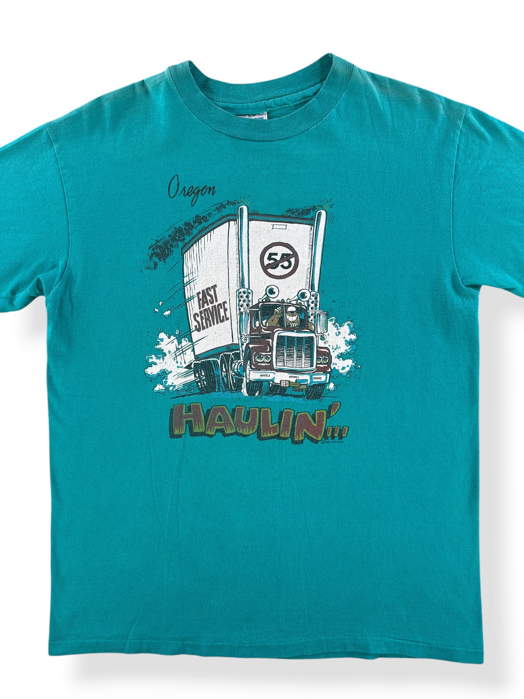 Front Close Up of Vintage Haulin A** Oregon Trucker Tee SZ L