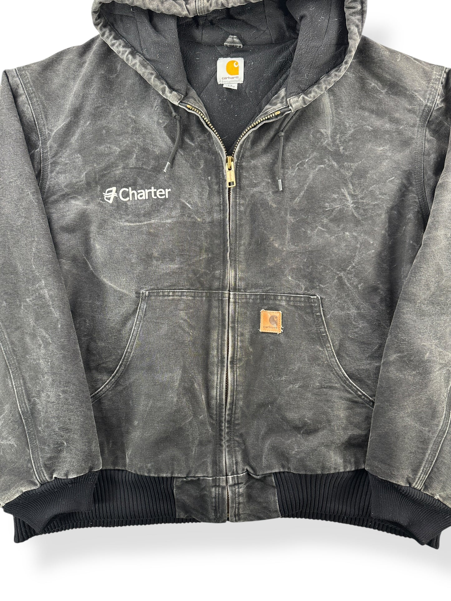 Front Close Up of Vintage Carhartt Hooded Jacket SZ XXL