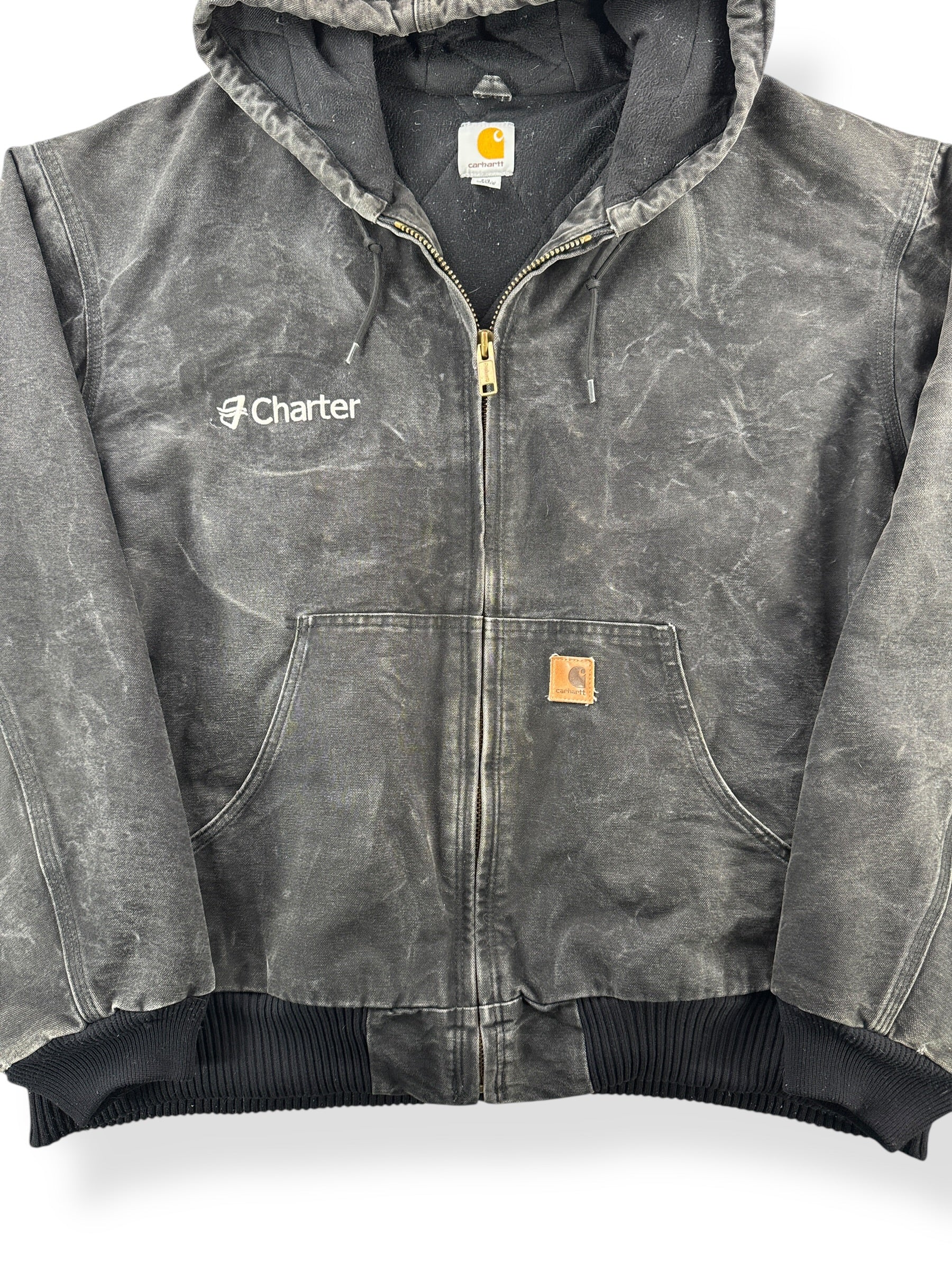 Front Close Up of Vintage Carhartt Hooded Jacket SZ XXL