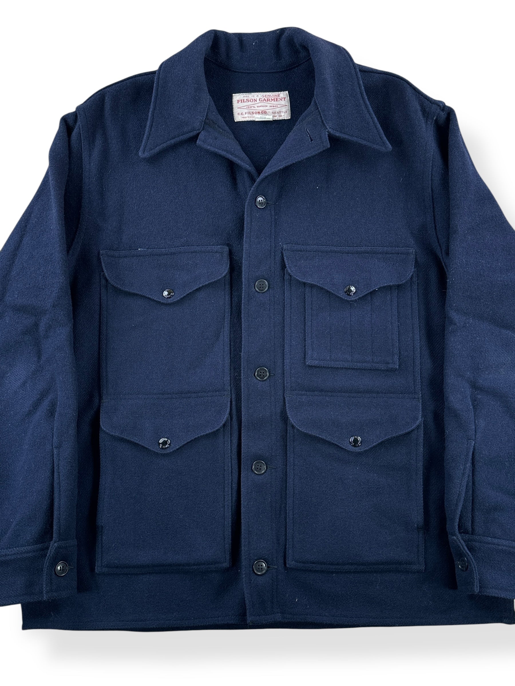 Front Close Up of Vintage 90s Era Navy Filson Cruiser Jacket SZ 46