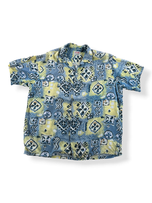 Front of Vintage South Pacific Rayon Thrasher Aloha Shirt SZ L