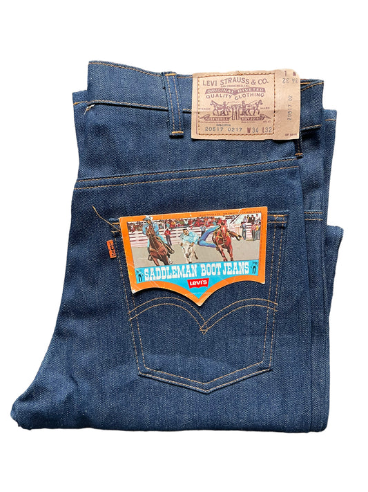 Folded view of Vintage NOS Levi's Orange Tab 517 Saddleman Boot Cut Jeans | Seattle Vintage Denim | Barn Owl True Vintage