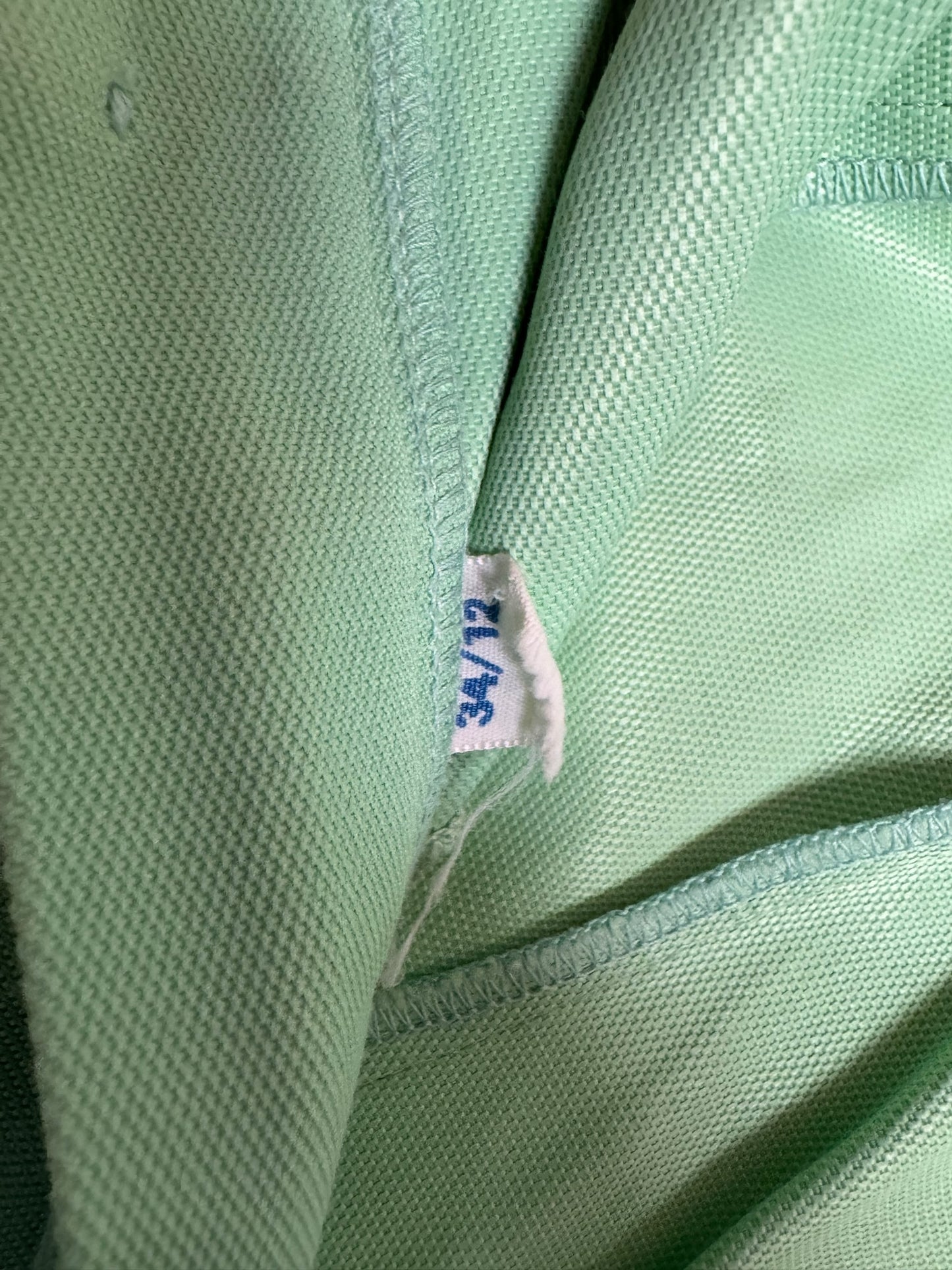 Size tag of 1960s Minty Green One Piece Bathing Suit XS-S