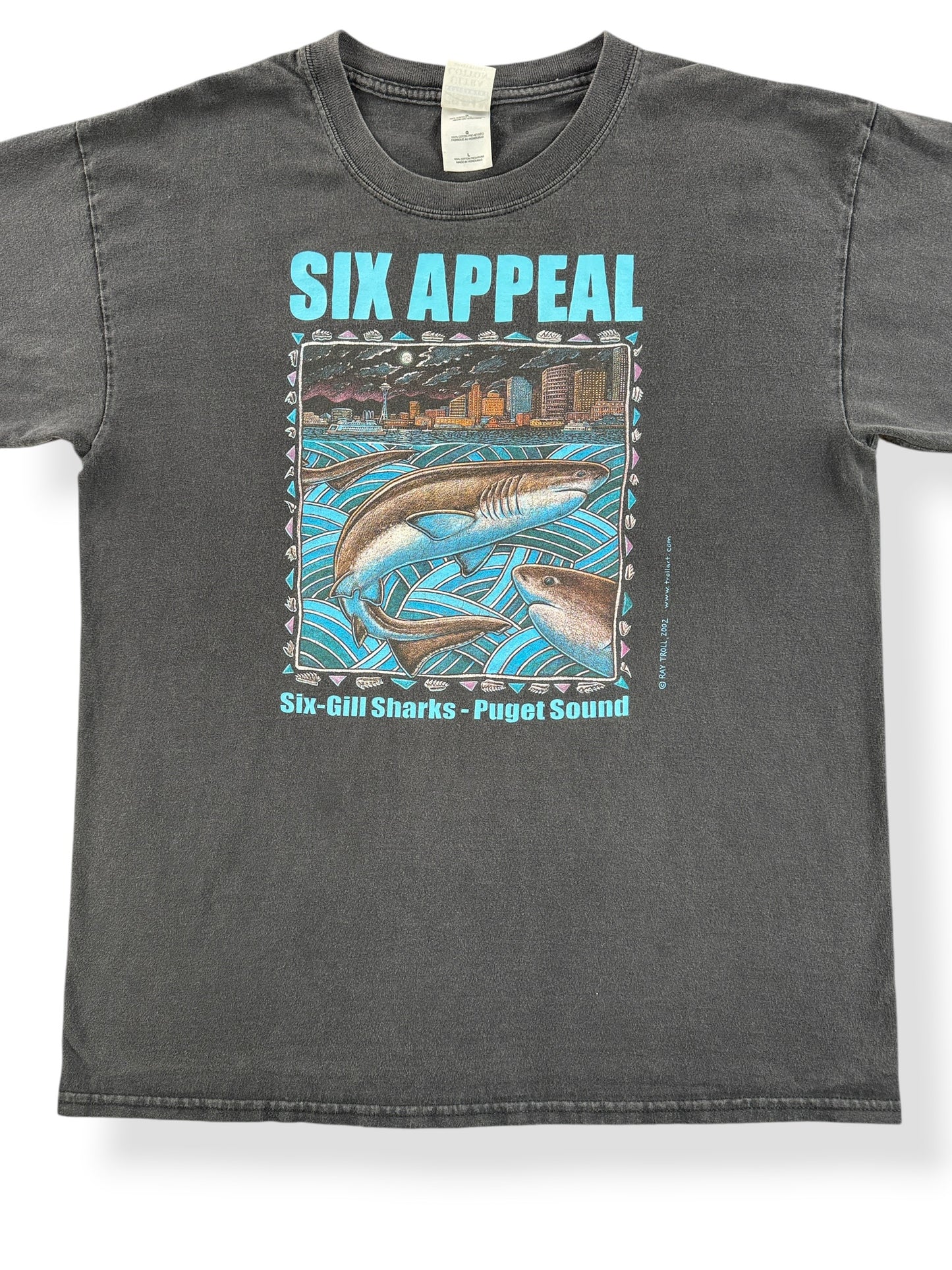 Front Close Up of Vintage Six Appeal Ray Troll Tee SZ L