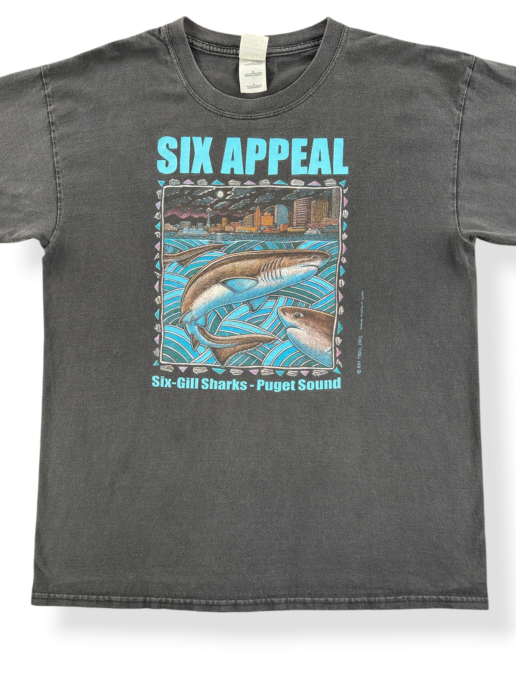Front Close Up of Vintage Six Appeal Ray Troll Tee SZ L