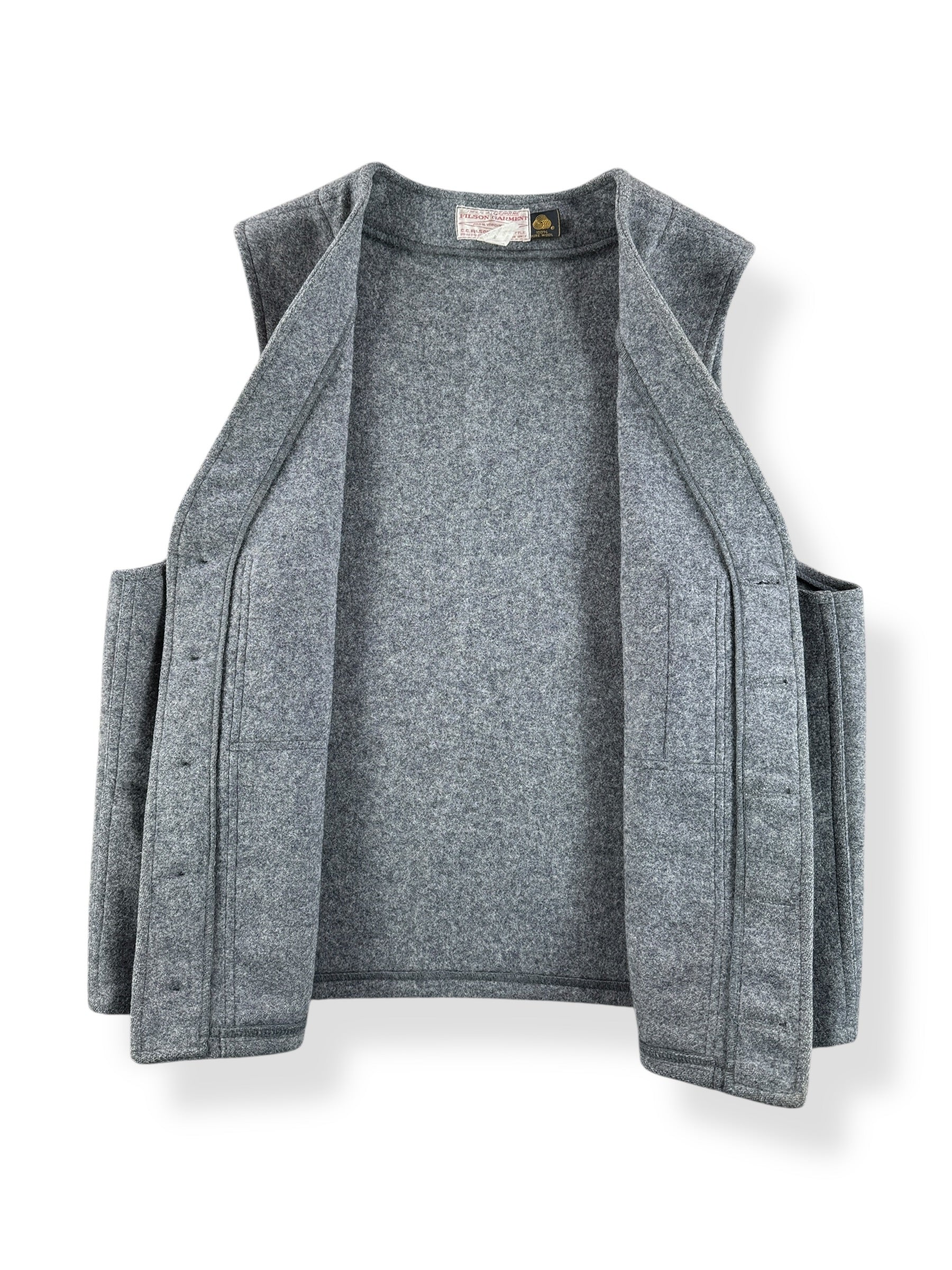 Inside of Vintage Filson 80s Era Grey Wool Vest SZ 44