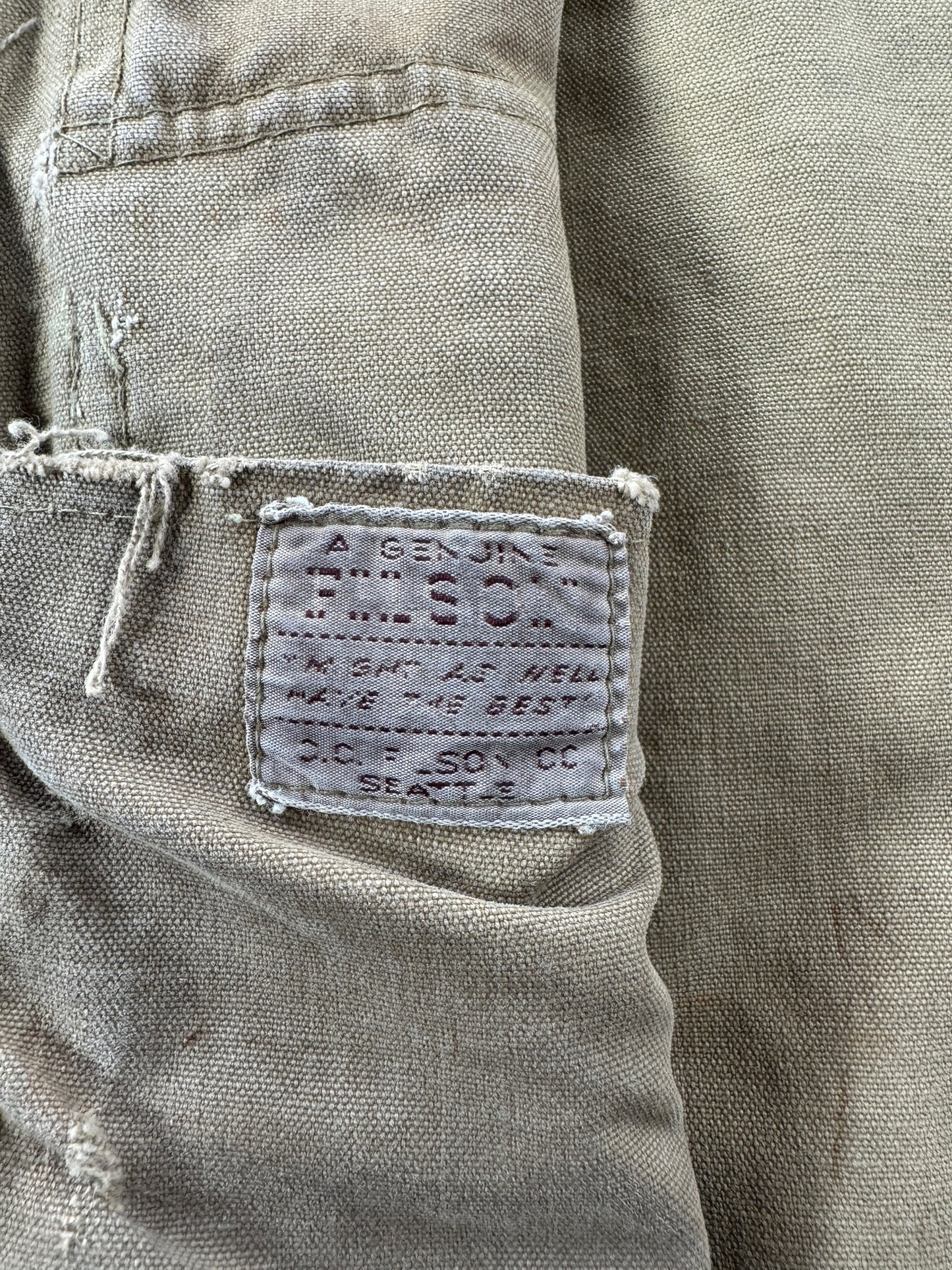 Label on Vintage Filson Tin Hunting Vest Button Sample SZ 40