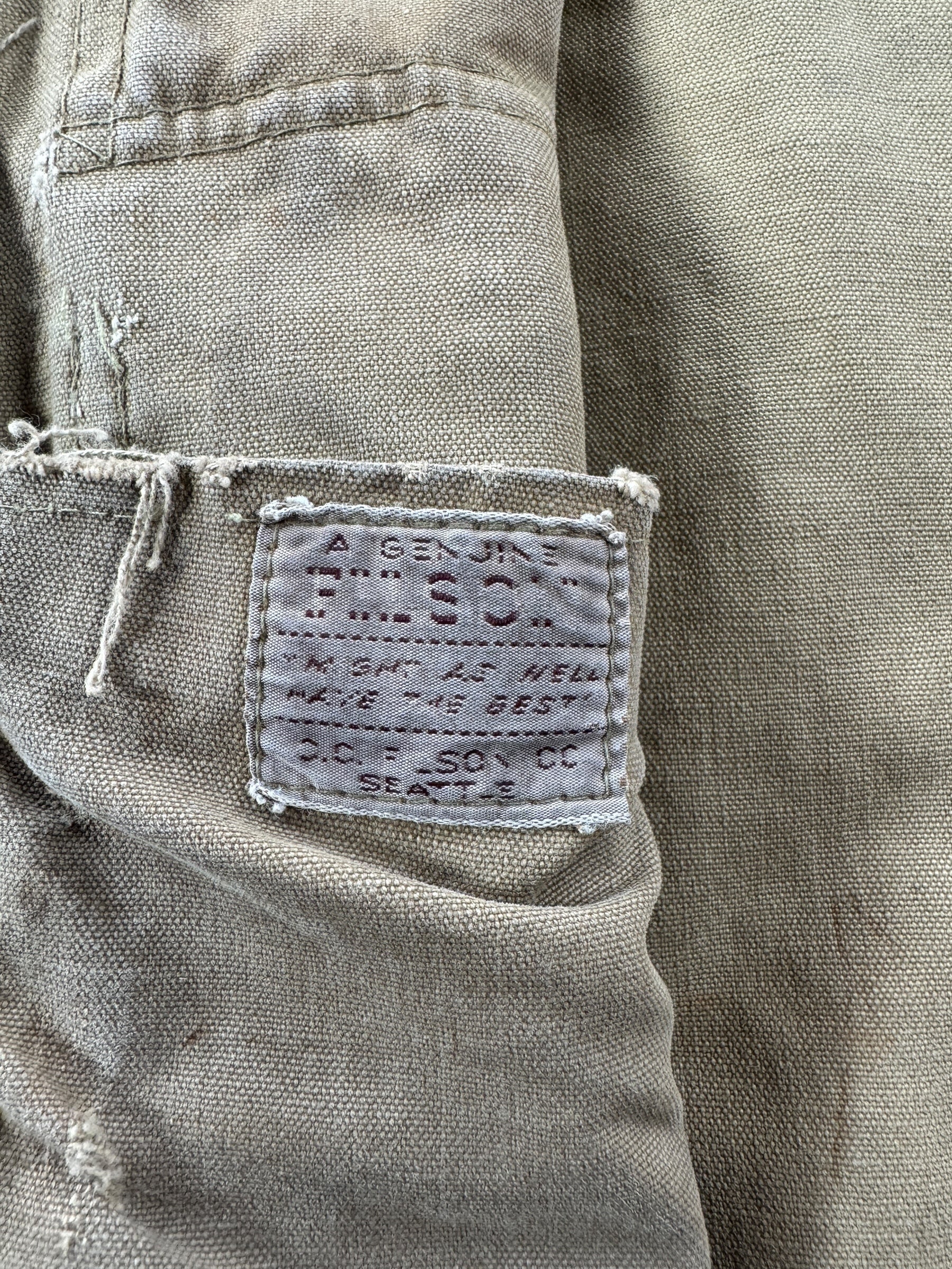 Label on Vintage Filson Tin Hunting Vest Button Sample SZ 40