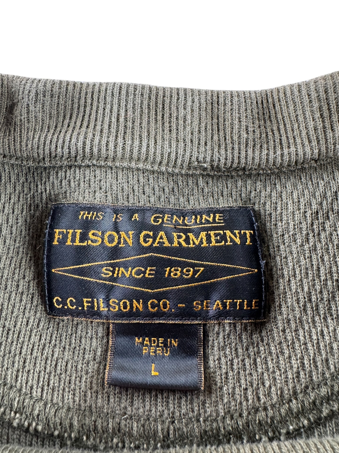 Label on Filson Waffle Knit Thermal Crewneck SZ L