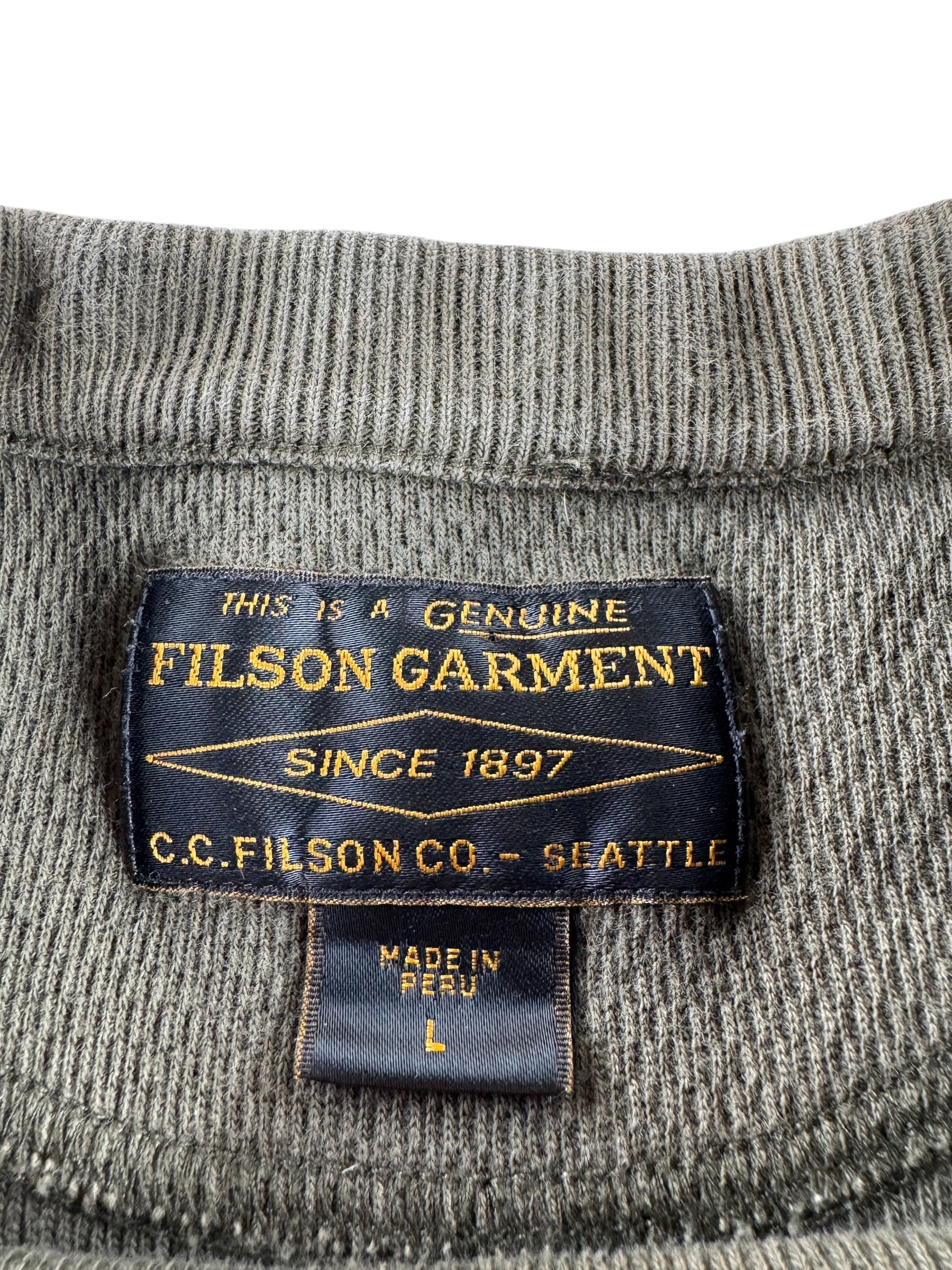 Label on Filson Waffle Knit Thermal Crewneck SZ L