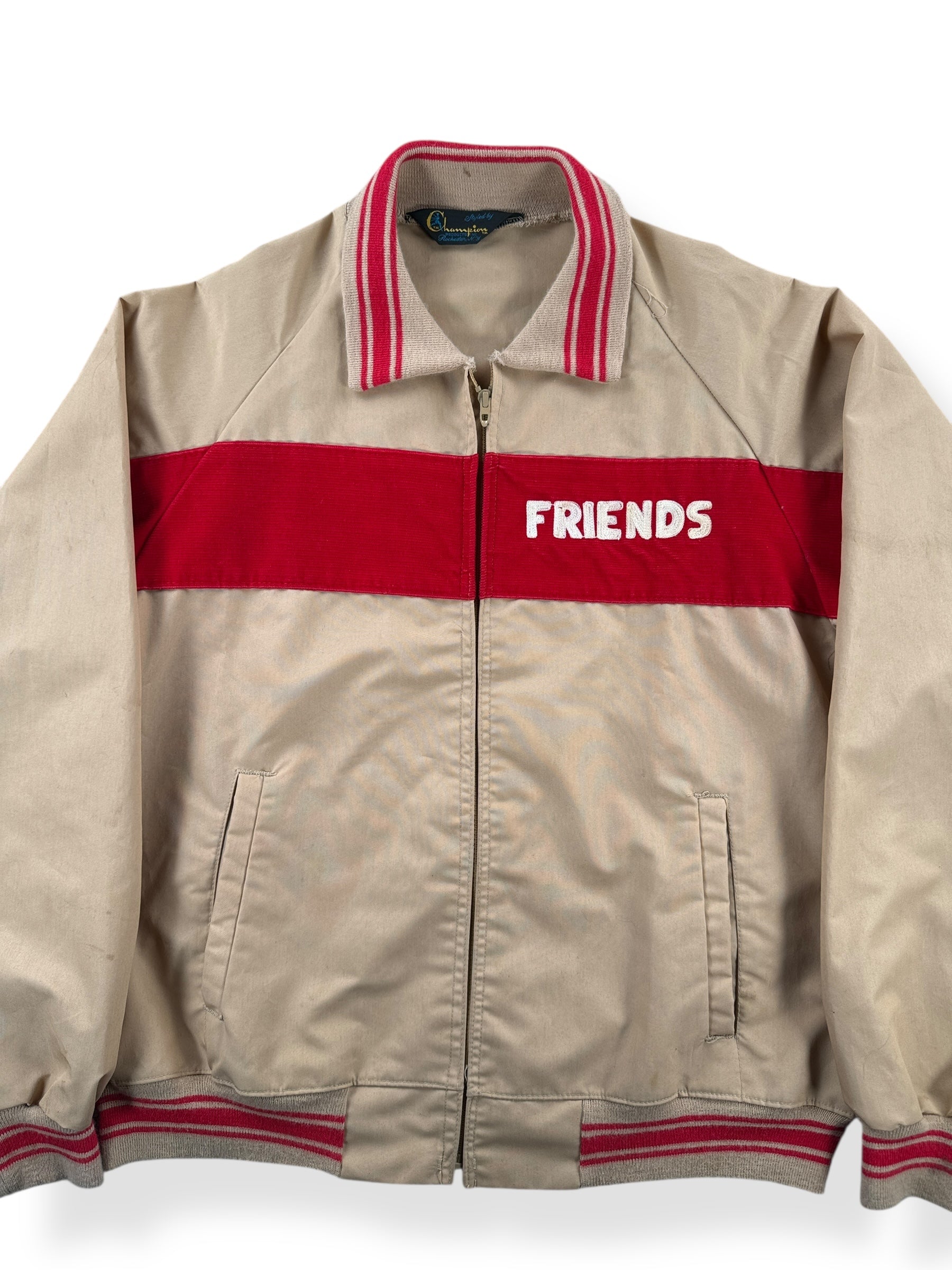 Front Close Up of Vintage 1980 Champion FRIENDS Lacrosse Jacket SZ XL