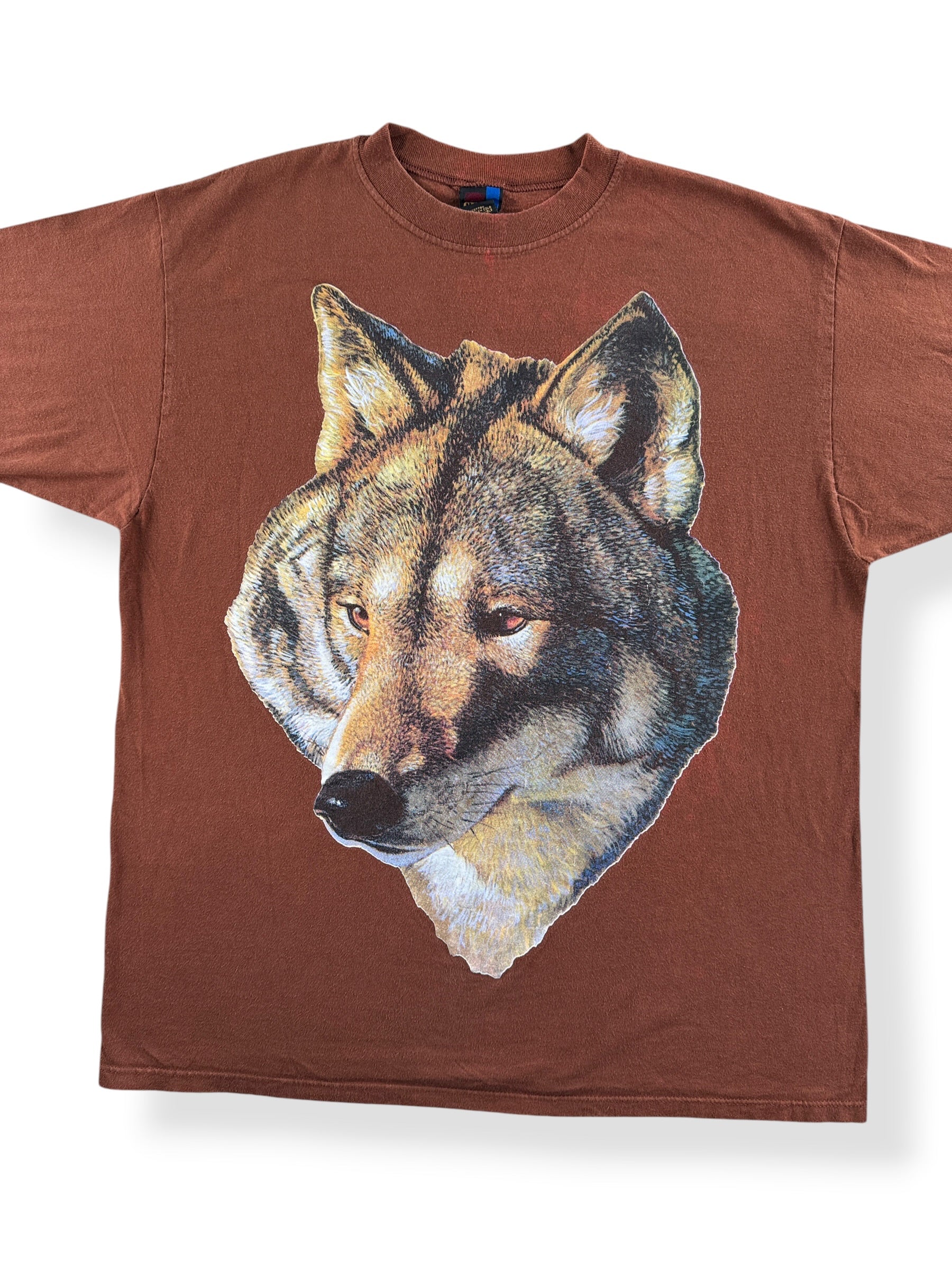 Close up of front on Vintage Brown Wolf Tee