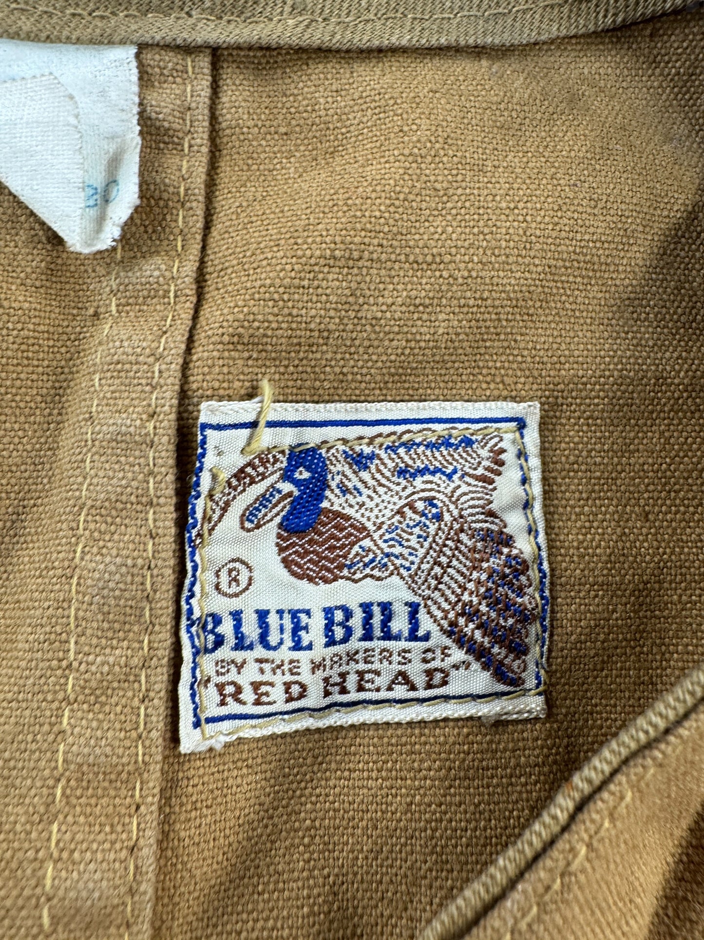 Label on Vintage Blue Bill Hunting Vest SZ 38