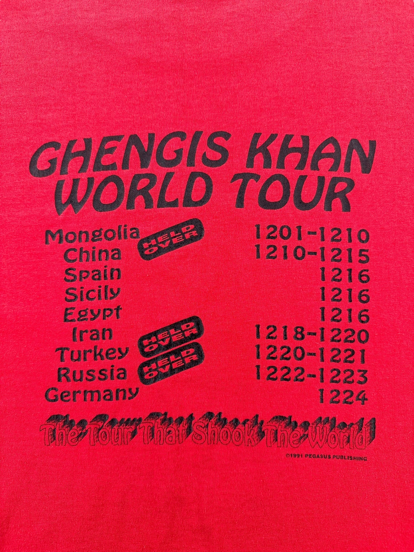 Back Graphic of Vintage Ghengis Khan World Tour Tee SZ XXL