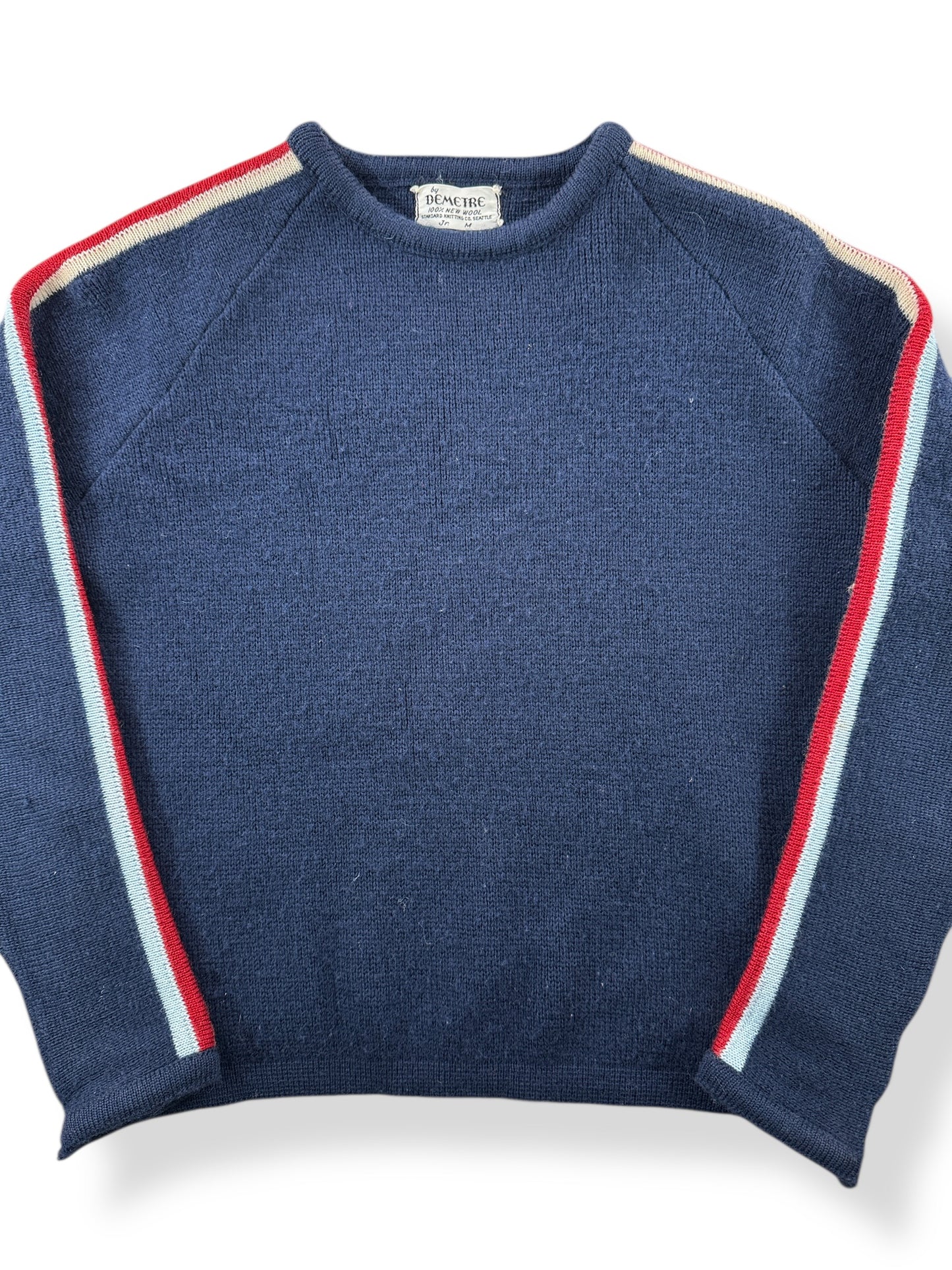 Front Close Up of Vintage Navy & Red Demetre Seattle Ski Sweater SZ Kids M (Fits XS)