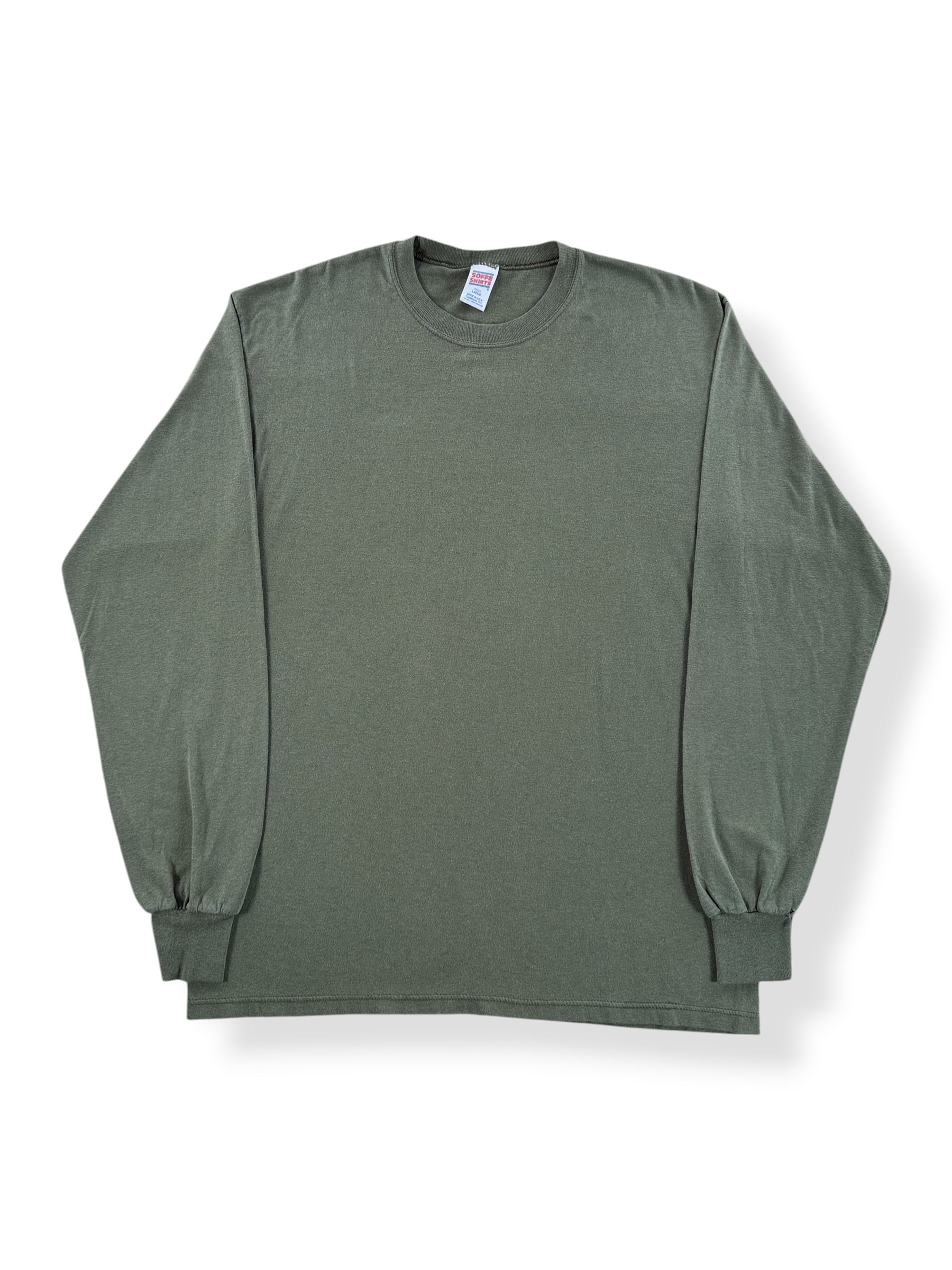 Front of Vintage Soffe Olive Green LS Tee SZ L