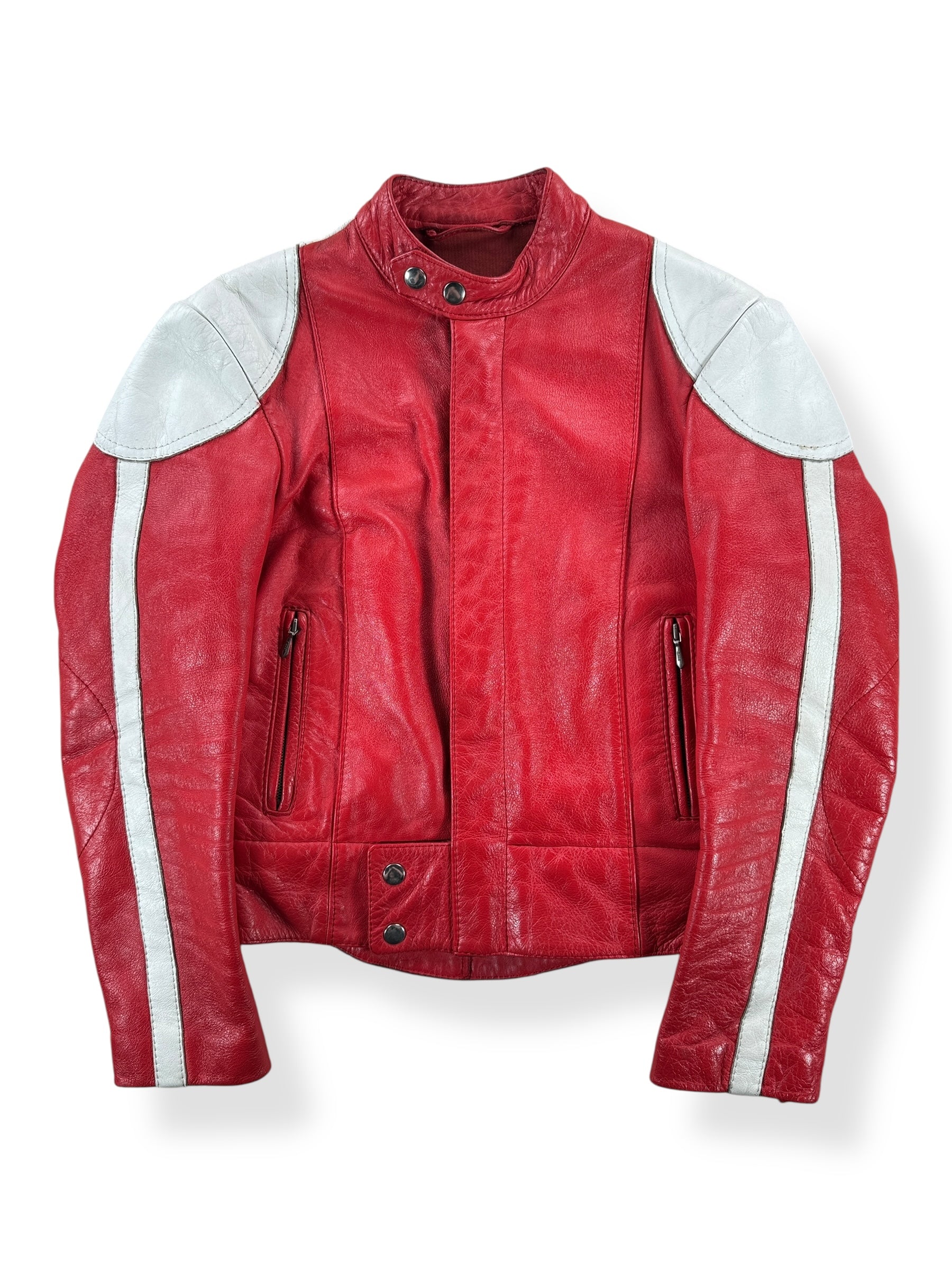 Front of Vintage Echtes Leder Red Cafe Racer Jacket SZ S