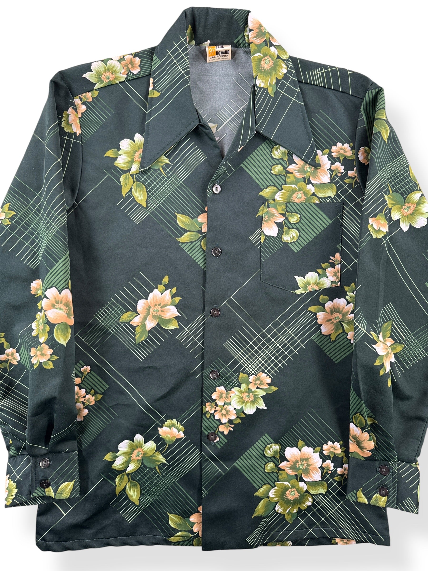 Front Close Up of Vintage Paul Howard Floral Disco Shirt SZ M