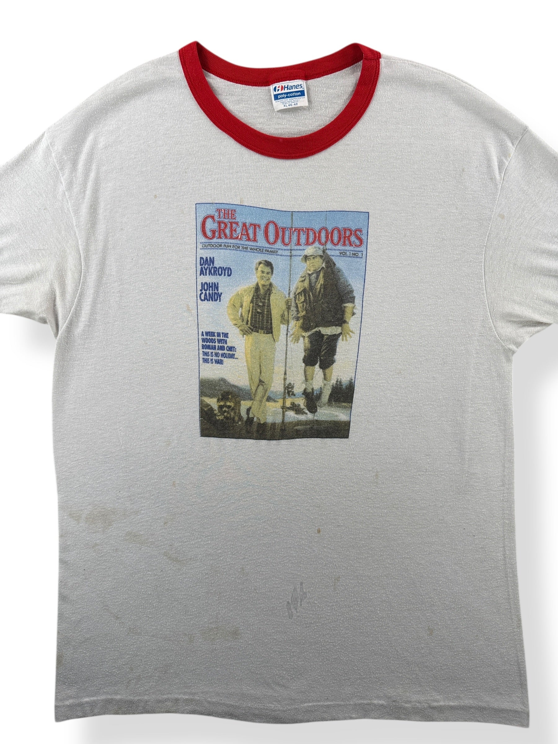 Front Close Up of Vintage John Candy Great Outdoors Movie Ringer Tee SZ XL (Fits L)