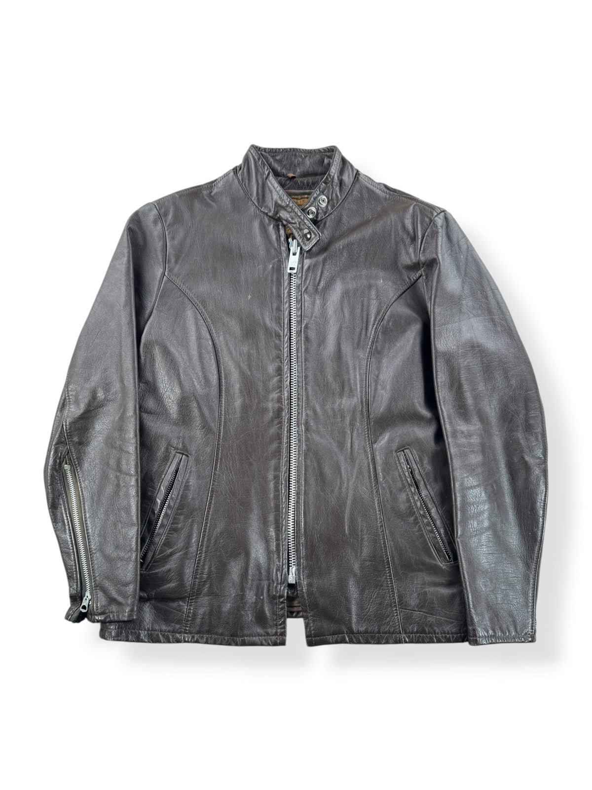 Front of Vintage Beau Breed Brown Cafe Racer Jacket SZ 11