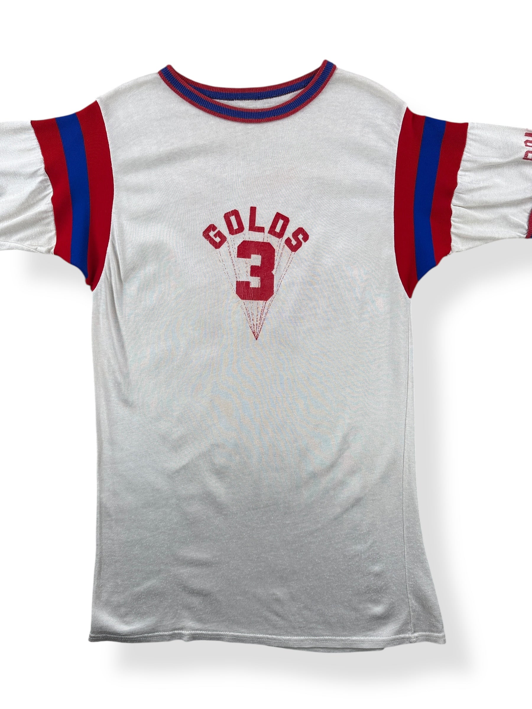 Front Close Up of Vintage Durene Golds Jersey SZ XS