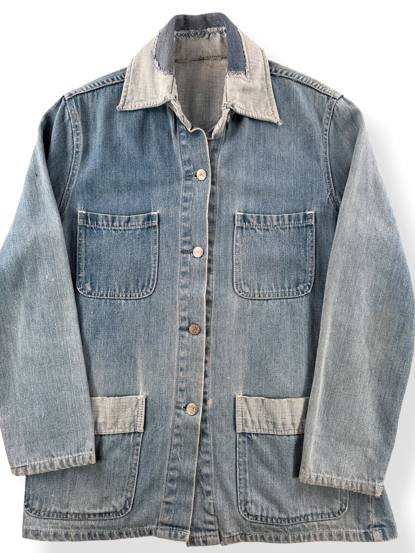 Close-up of Vintage 70s Two Tone Denim Chore Jacket SZ S