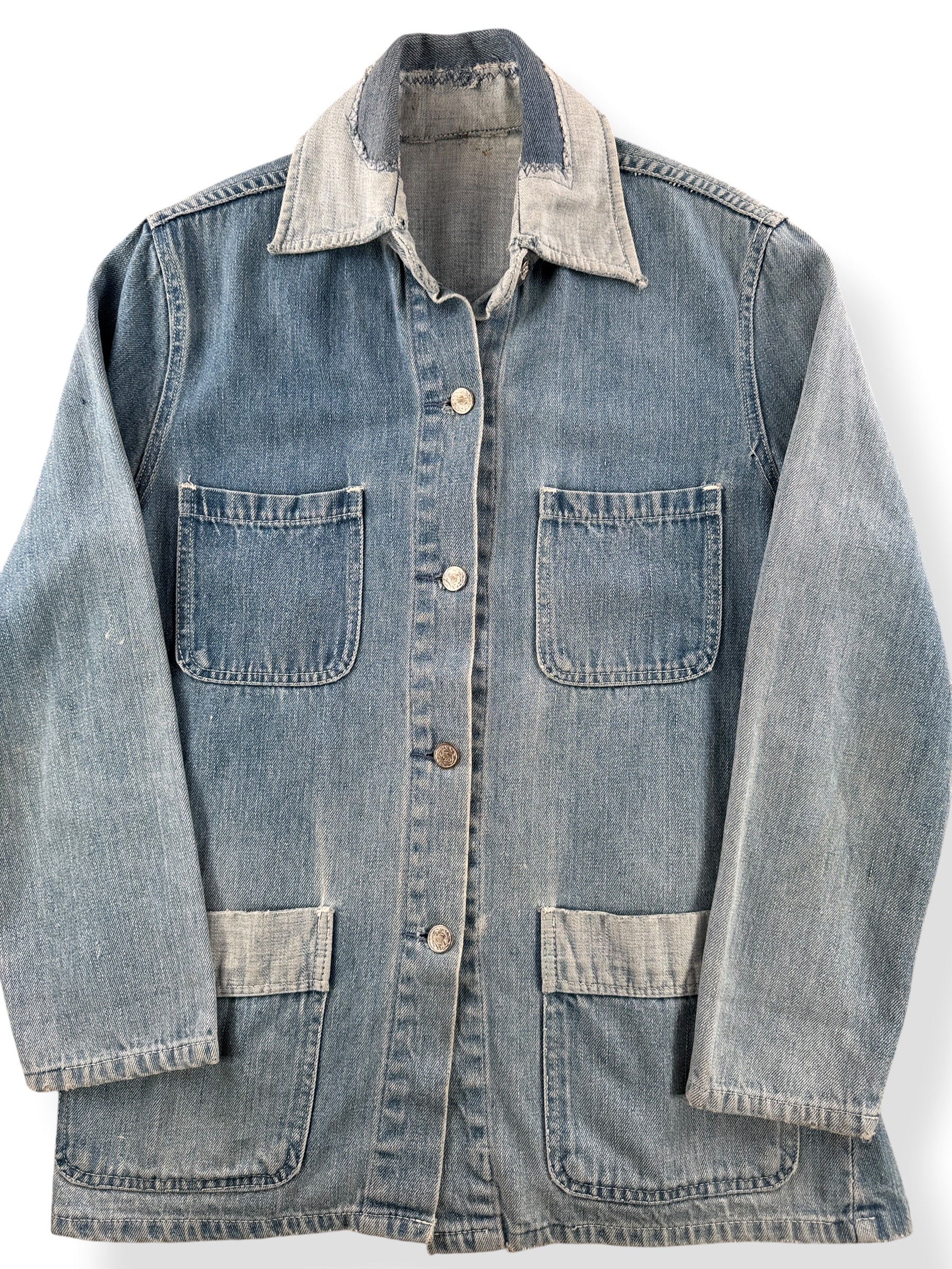 Close-up of Vintage 70s Two Tone Denim Chore Jacket SZ S