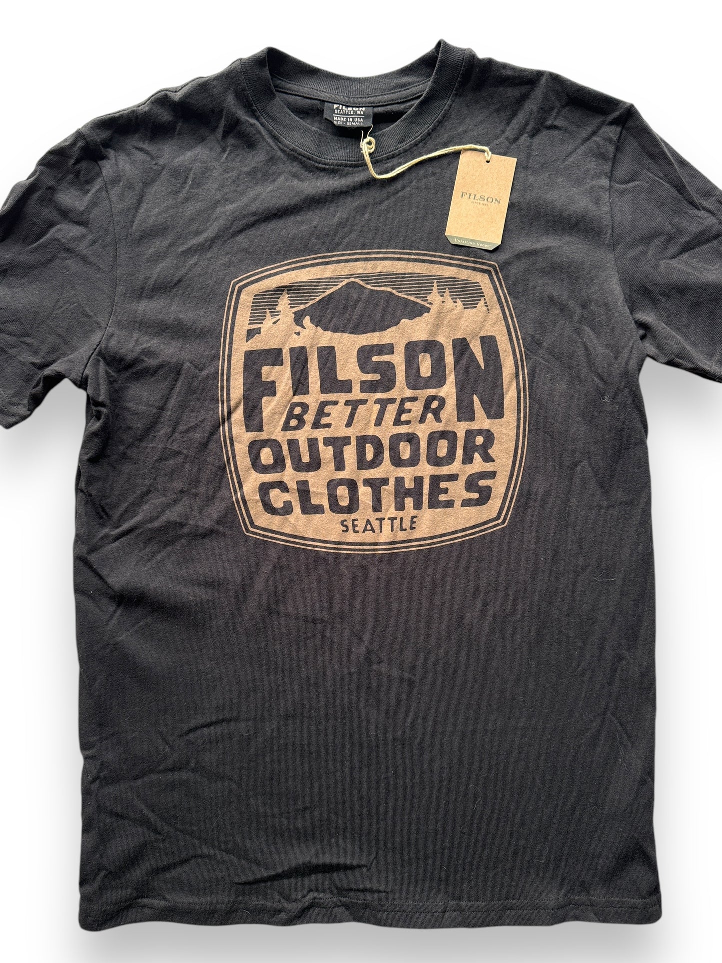 front close up of NWT Black Filson Better Outdoor Clothes Tee SZ XS