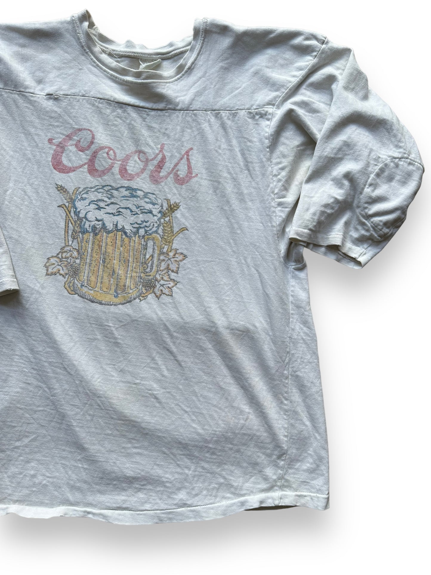 Front Left View of Vintage Coors Jersey Tee SZ M | Vintage Beer T-Shirts Seattle | Barn Owl Vintage Tees Seattle