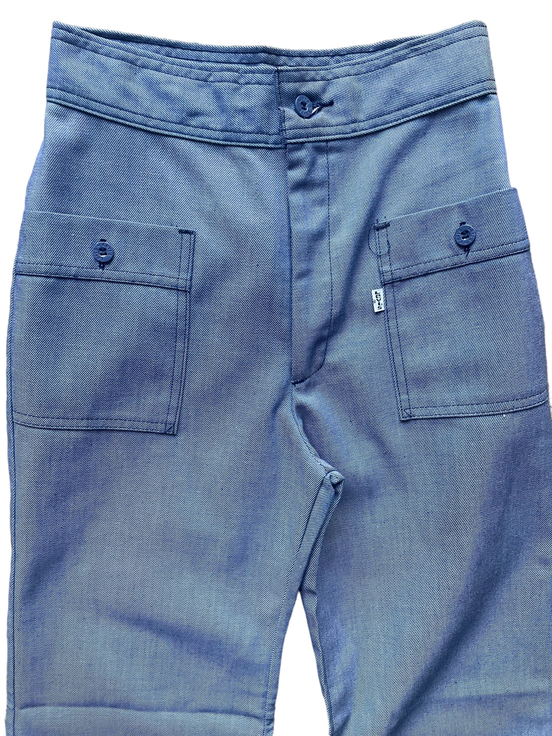 Front waist view of Vintage 1970s Deadstock Levi's Wide Leg Trousers W25 | Barn Owl Vintage Seattle | Vintage Denim