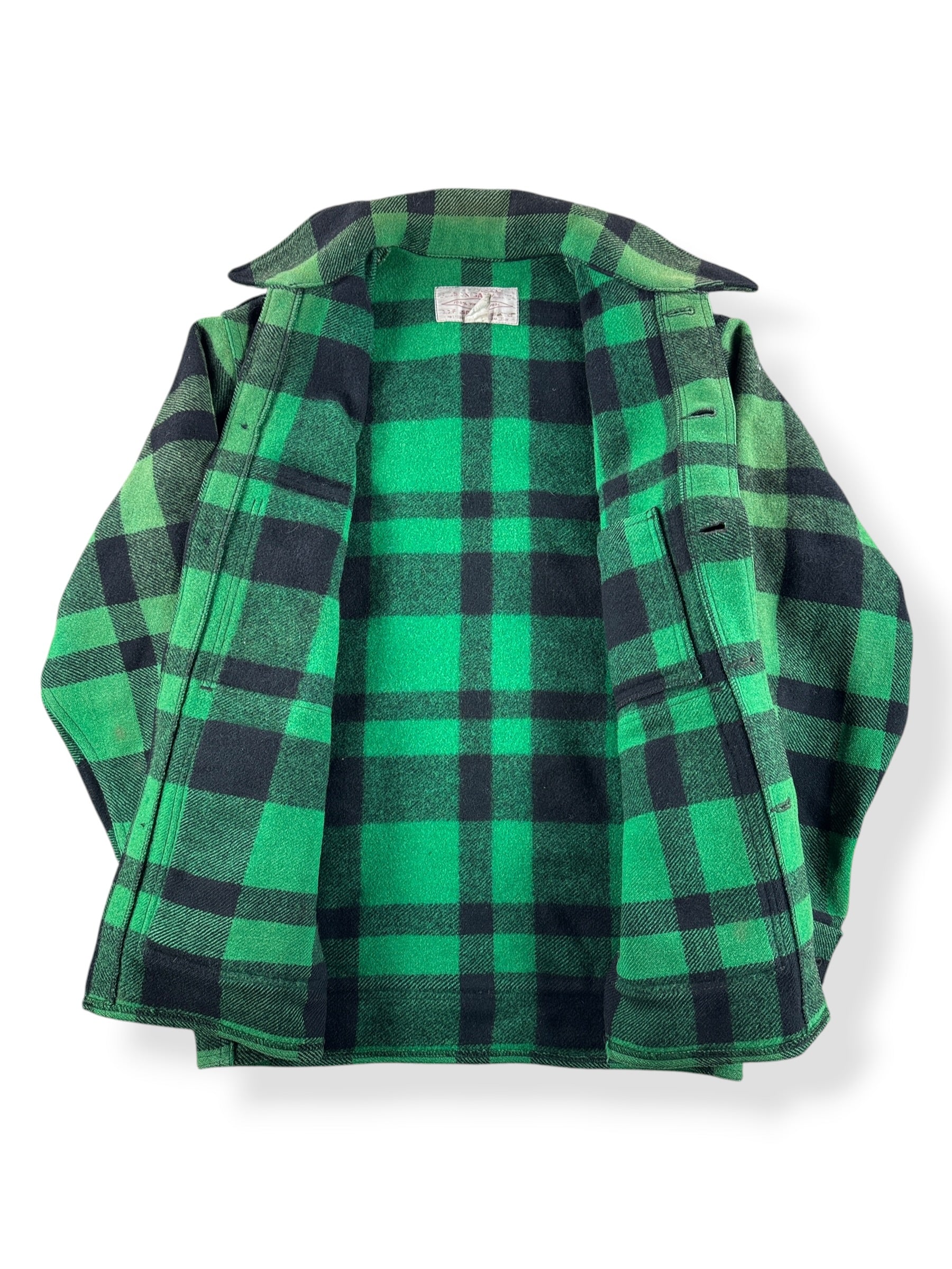 Inside of Vintage Filson Green & Black Mackinaw Cruiser SZ 42