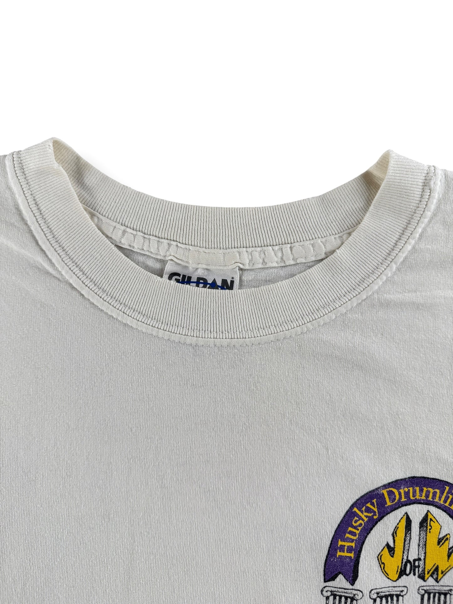 Collar on Vintage 1998 Huskies Drumline Tee SZ L