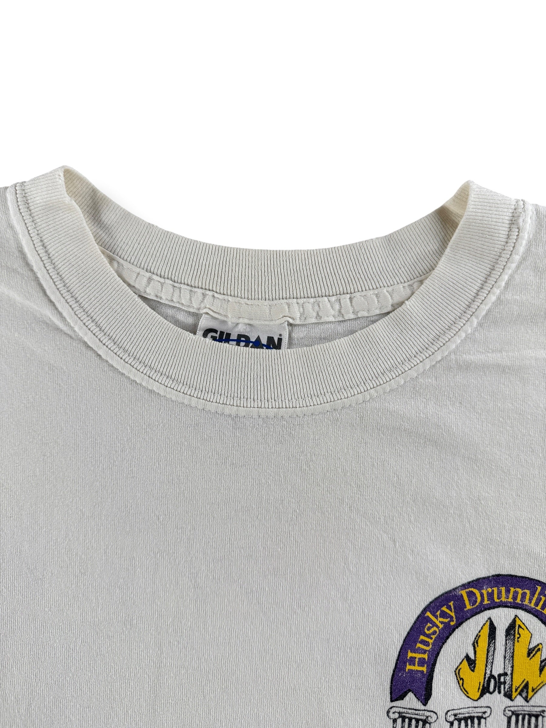 Collar on Vintage 1998 Huskies Drumline Tee SZ L