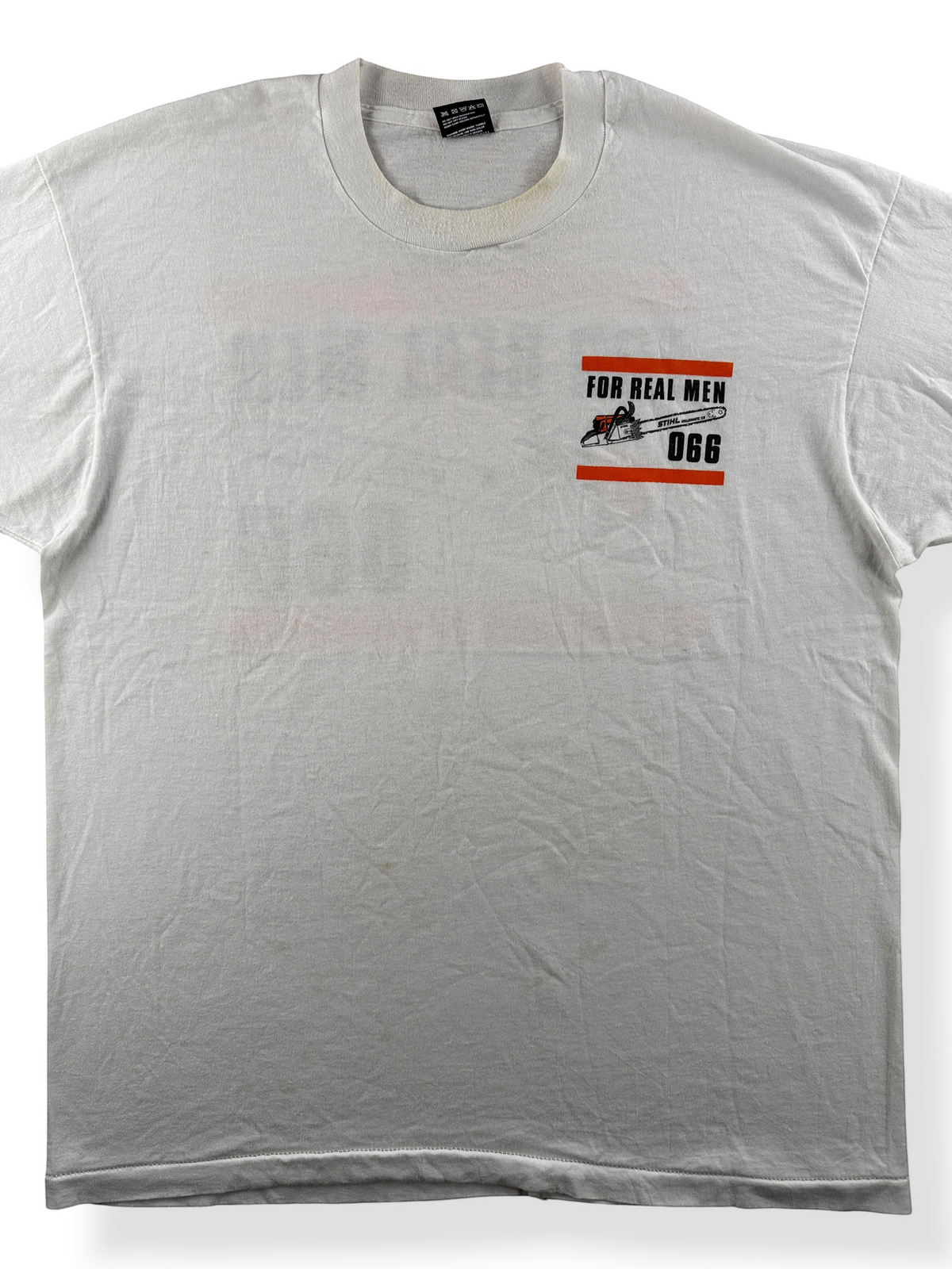 Front Close Up Vintage 90s Stihl 066 Chainsaw Tee SZ XL
