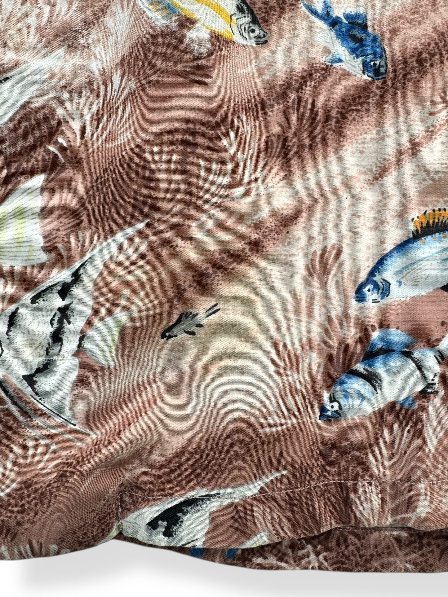 Slight Stains on Vintage Penney's Rayon Fish Aloha Shirt SZ L